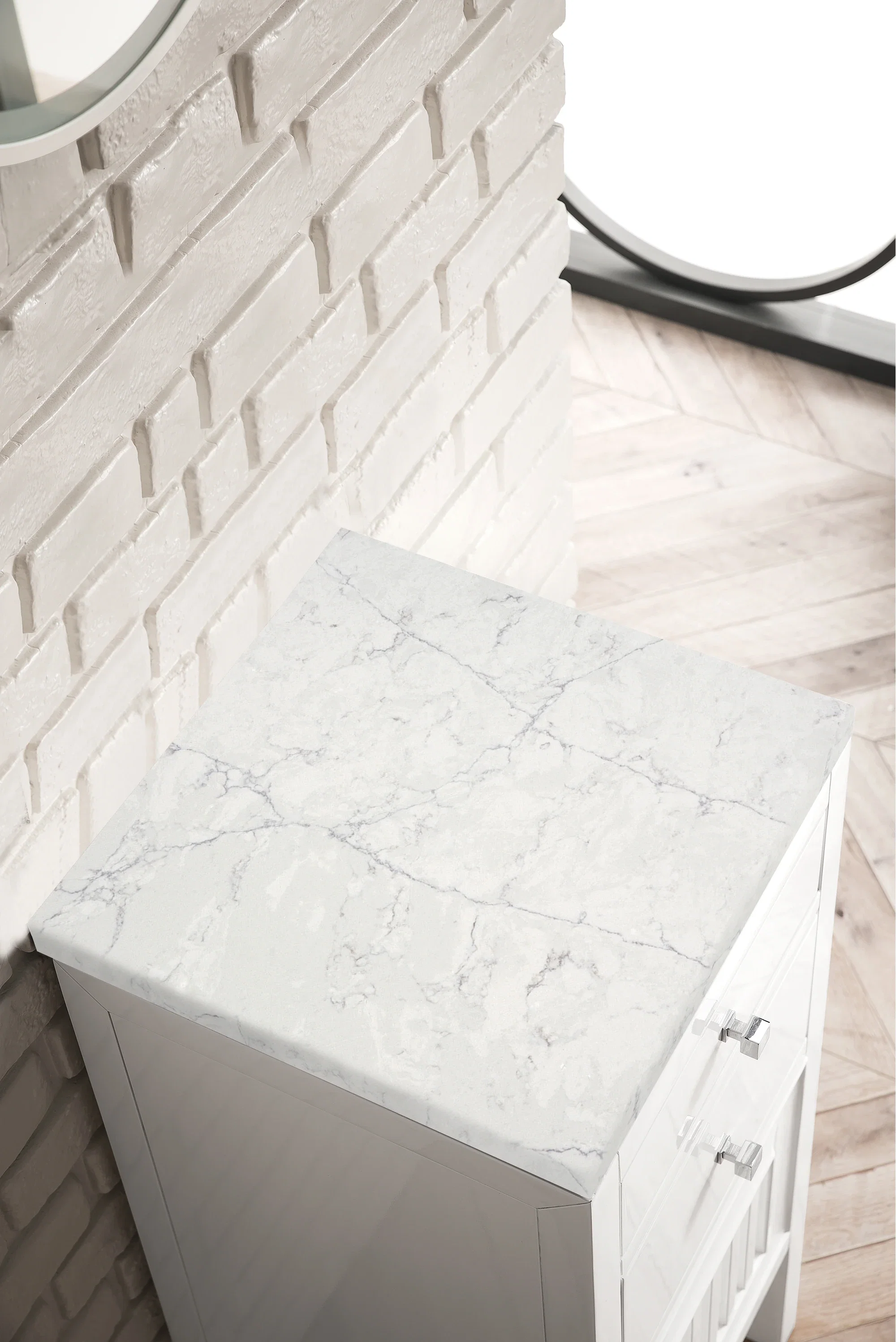 Athens 15" Base Cabinet w/ Drawers and Right Door, Glossy White w/ 3 CM Eternal Jasmine Pearl Silestone Top