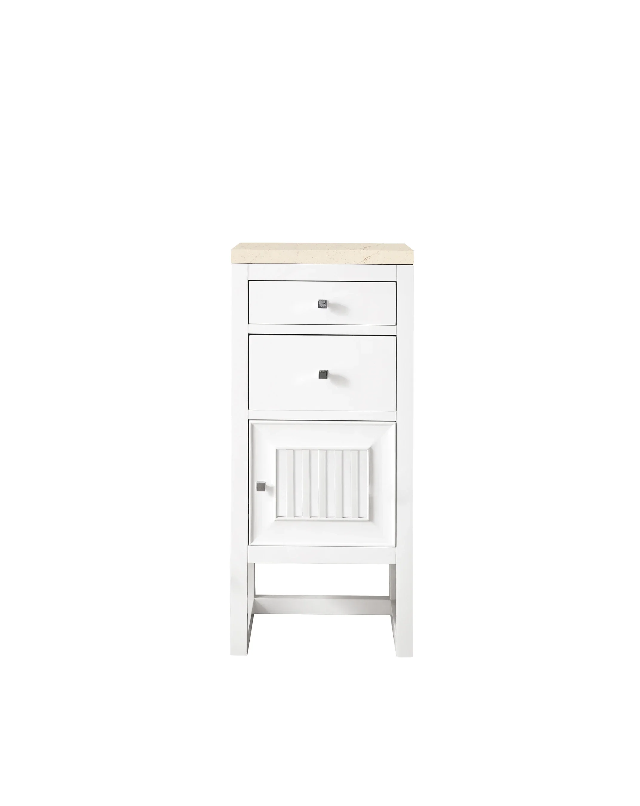 Athens 15" Base Cabinet w/ Drawers and Right Door, Glossy White w/ 3 CM Eternal Marfil Top
