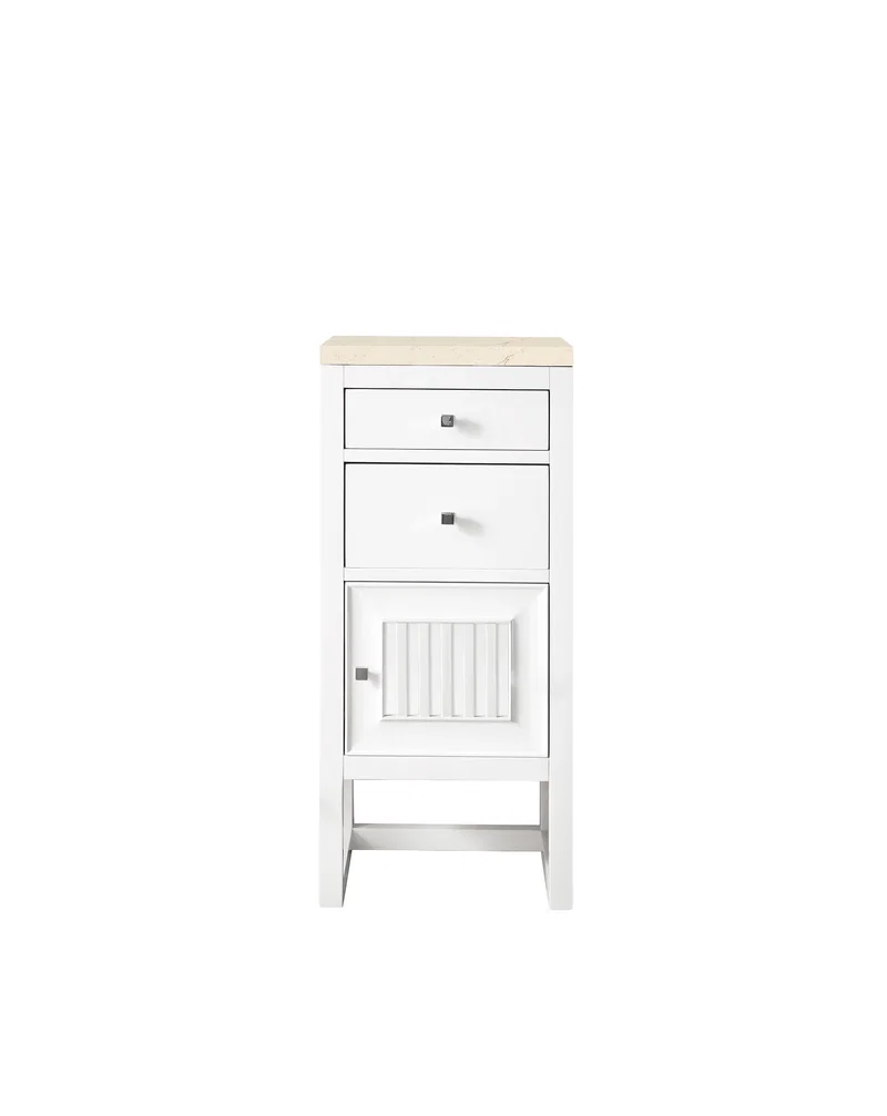 Athens 15" Base Cabinet w/ Drawers and Right Door, Glossy White w/ 3 CM Eternal Marfil Top