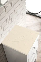 Athens 15" Base Cabinet w/ Drawers and Right Door, Glossy White w/ 3 CM Eternal Marfil Top