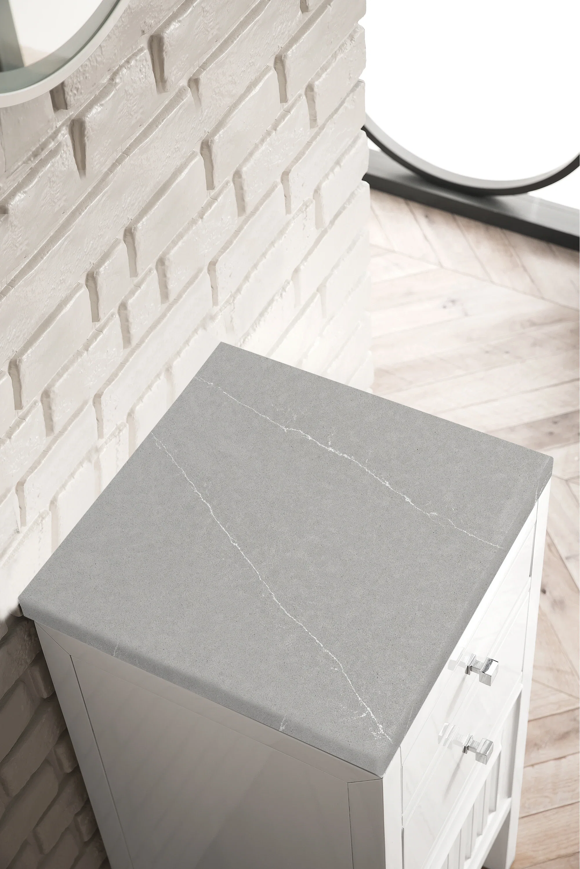 Athens 15" Base Cabinet w/ Drawers and Right Door, Glossy White w/ 3 CM Eternal Serena Top