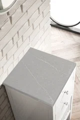 Athens 15" Base Cabinet w/ Drawers and Right Door, Glossy White w/ 3 CM Eternal Serena Top