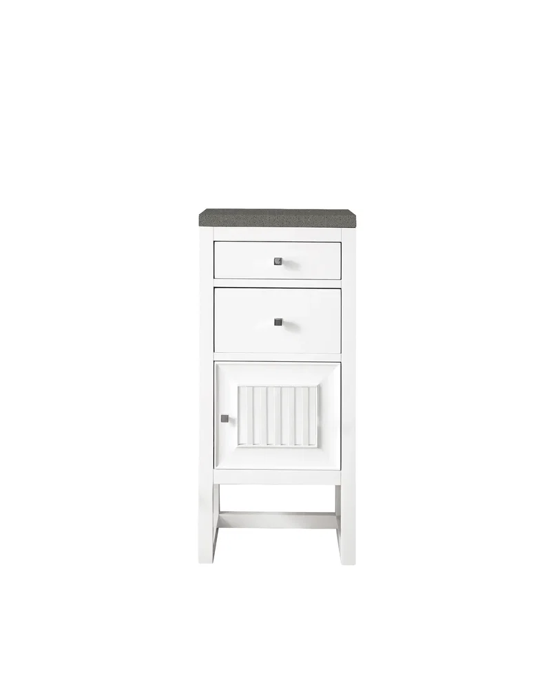 Athens 15" Base Cabinet w/ Drawers and Right Door, Glossy White w/ 3 CM Grey Expo Silestone Top