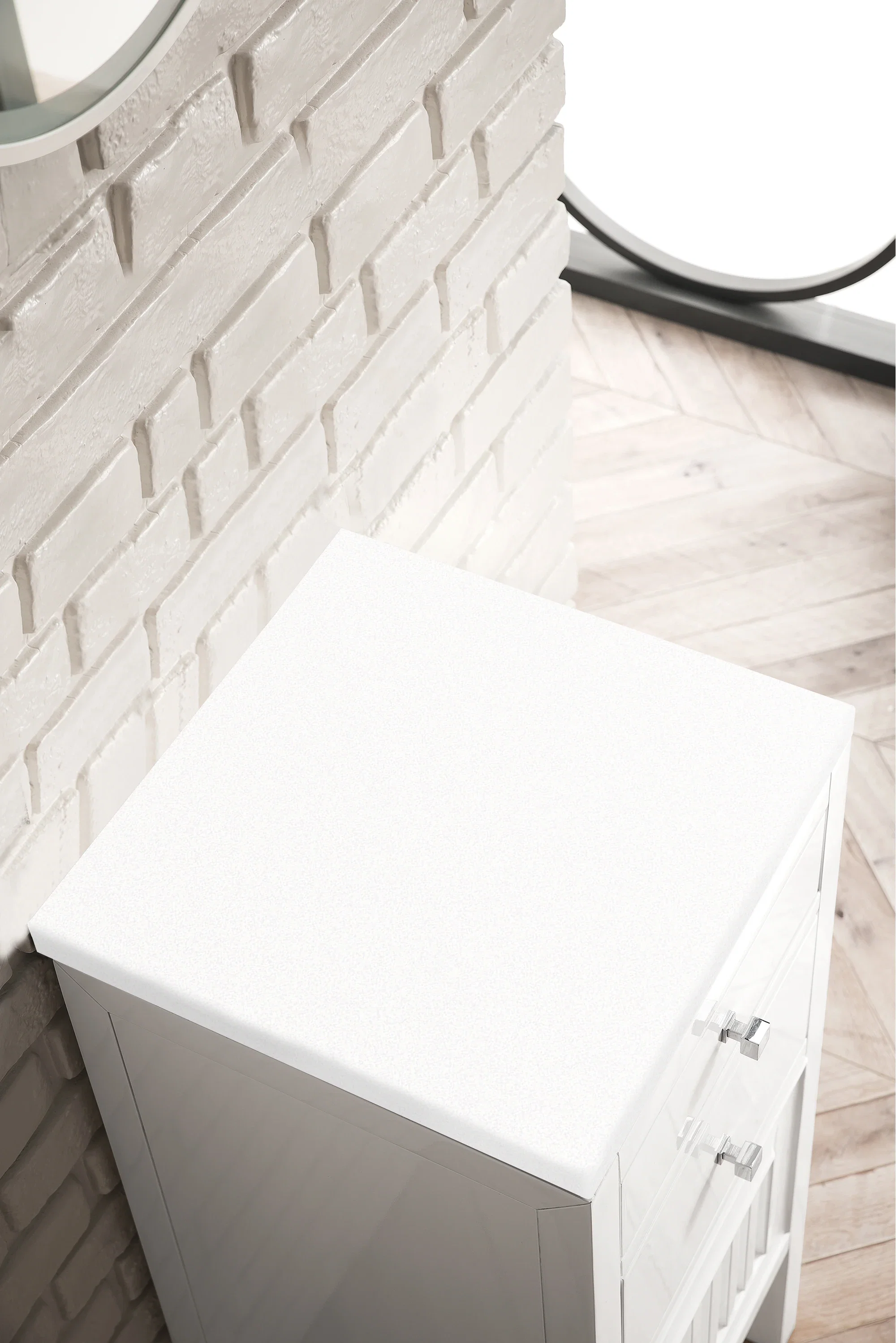 Athens 15" Base Cabinet w/ Drawers and Right Door, Glossy White w/ 3 CM White Zeus Silestone Top