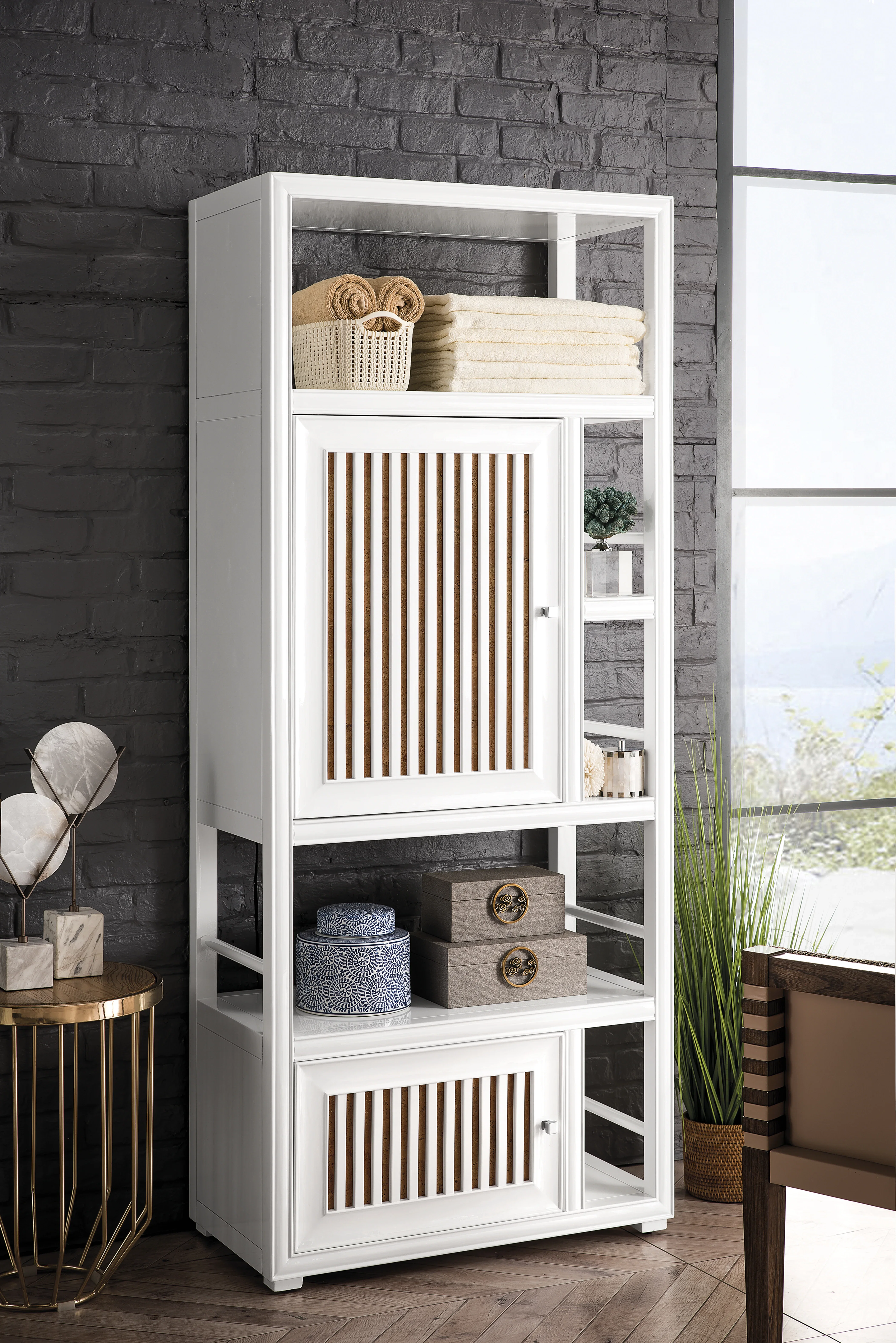 Athens 30" Double-Sided Linen Cabinet, Glossy White
