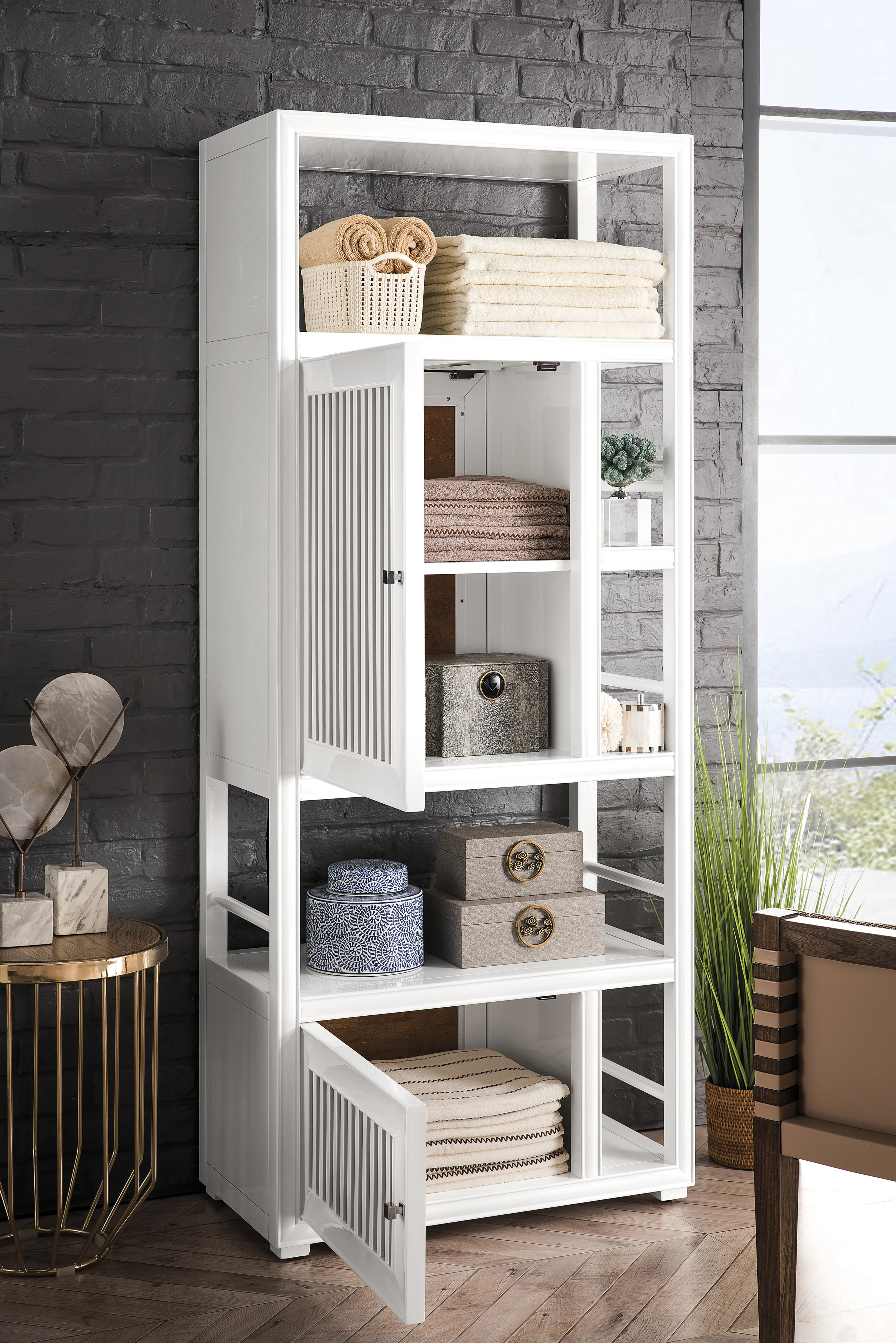 Athens 30" Double-Sided Linen Cabinet, Glossy White