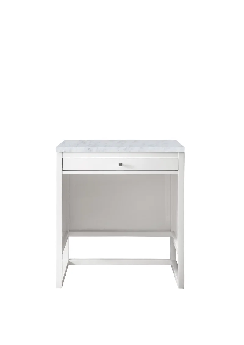 Athens 30" Countertop Unit, Glossy White w/ 3 CM Carrara Marble Top