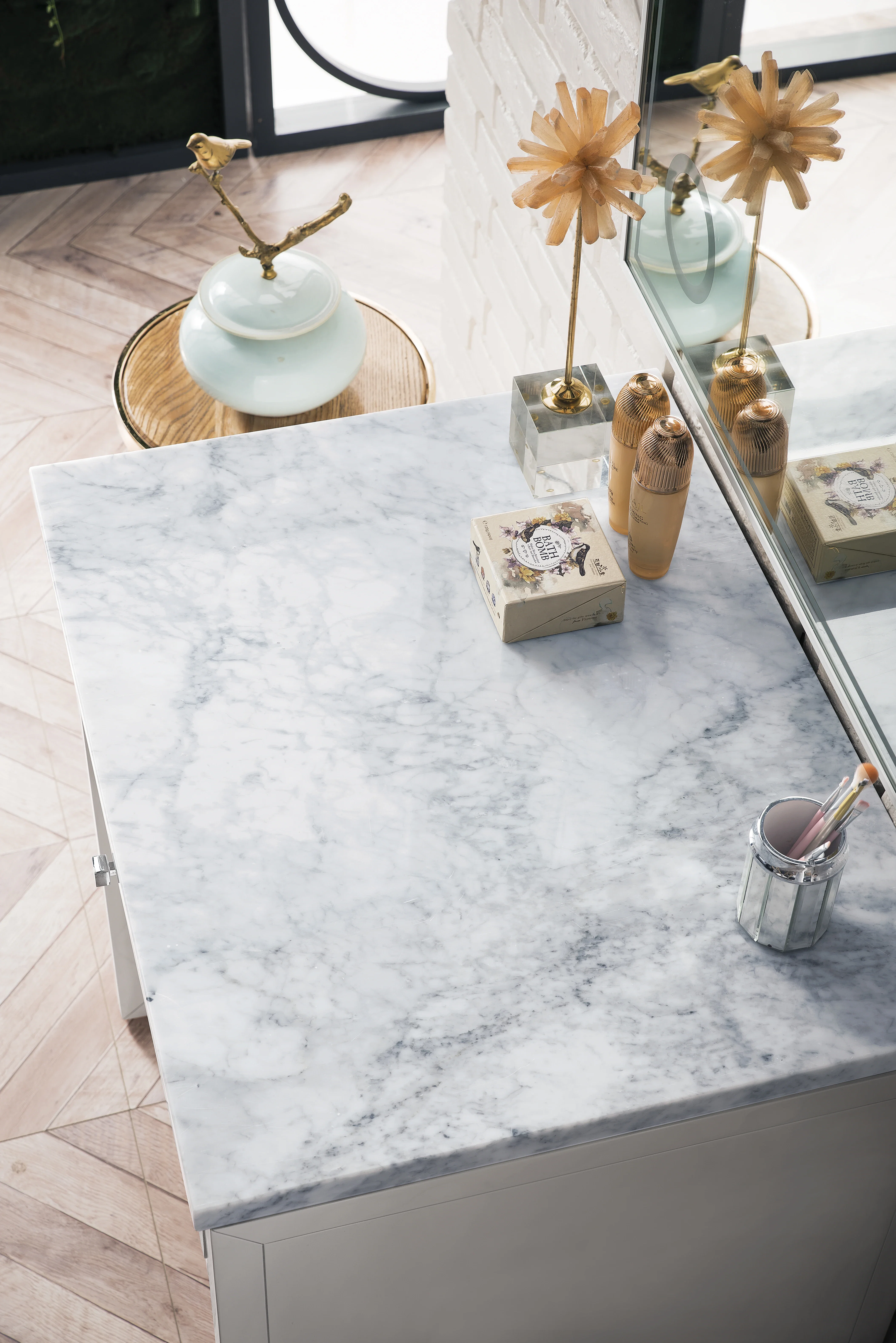 Athens 30" Countertop Unit, Glossy White w/ 3 CM Carrara Marble Top