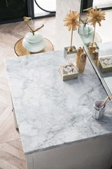 Athens 30" Countertop Unit, Glossy White w/ 3 CM Carrara Marble Top