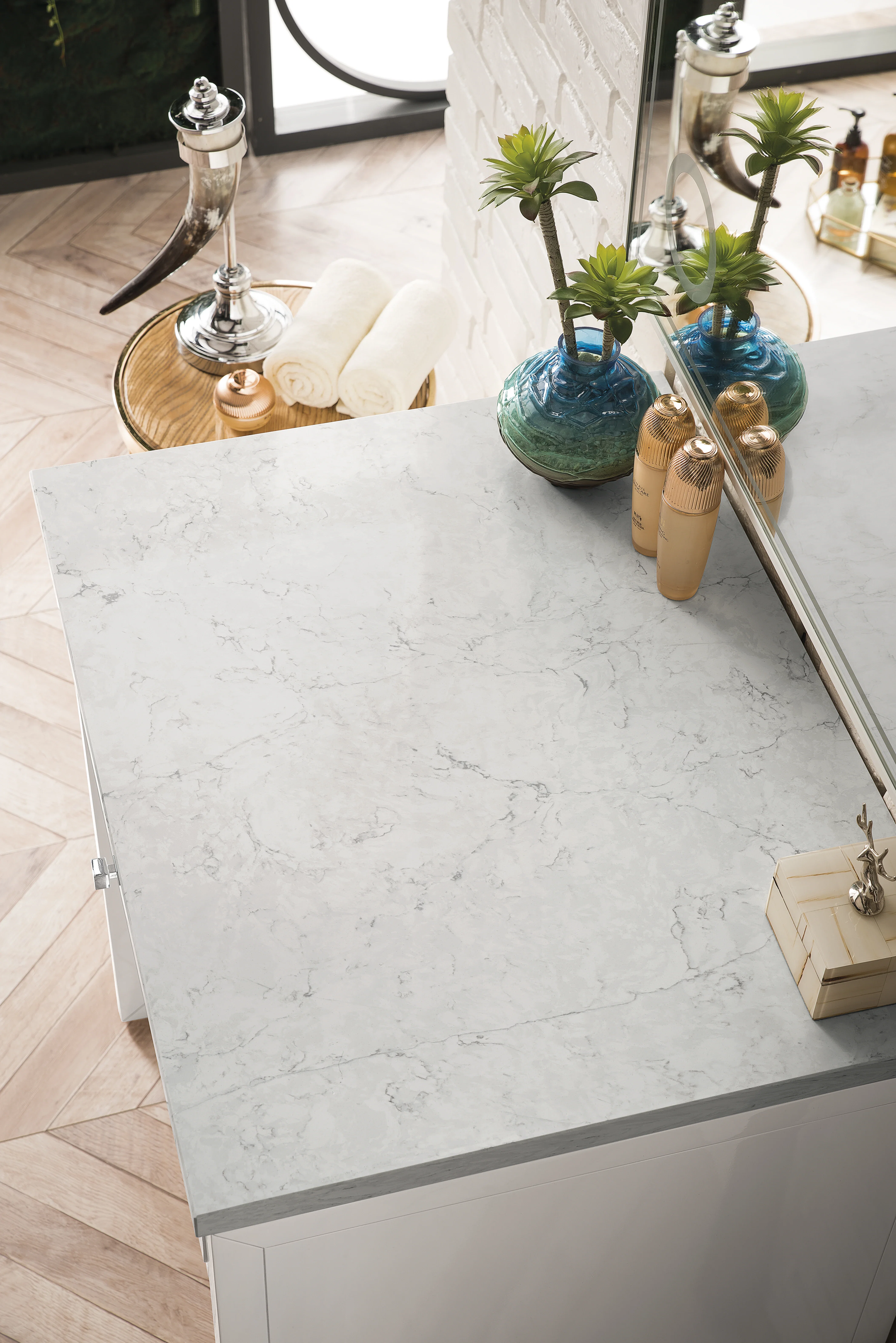 Athens 30" Countertop Unit, Glossy White w/ 3 CM Eternal Jasmine Pearl Silestone Top