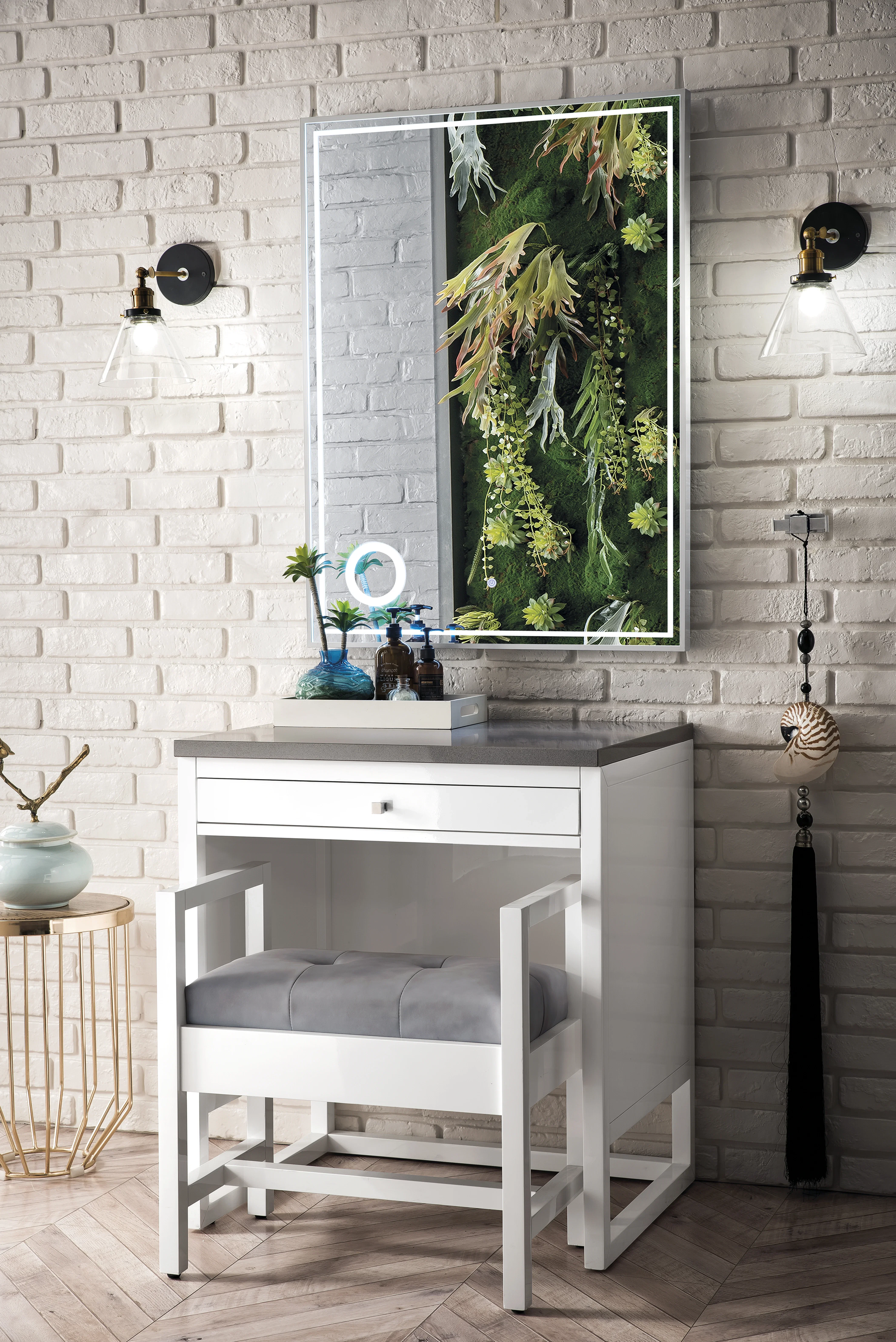 Athens 30" Countertop Unit, Glossy White w/ 3 CM Grey Expo Silestone Top