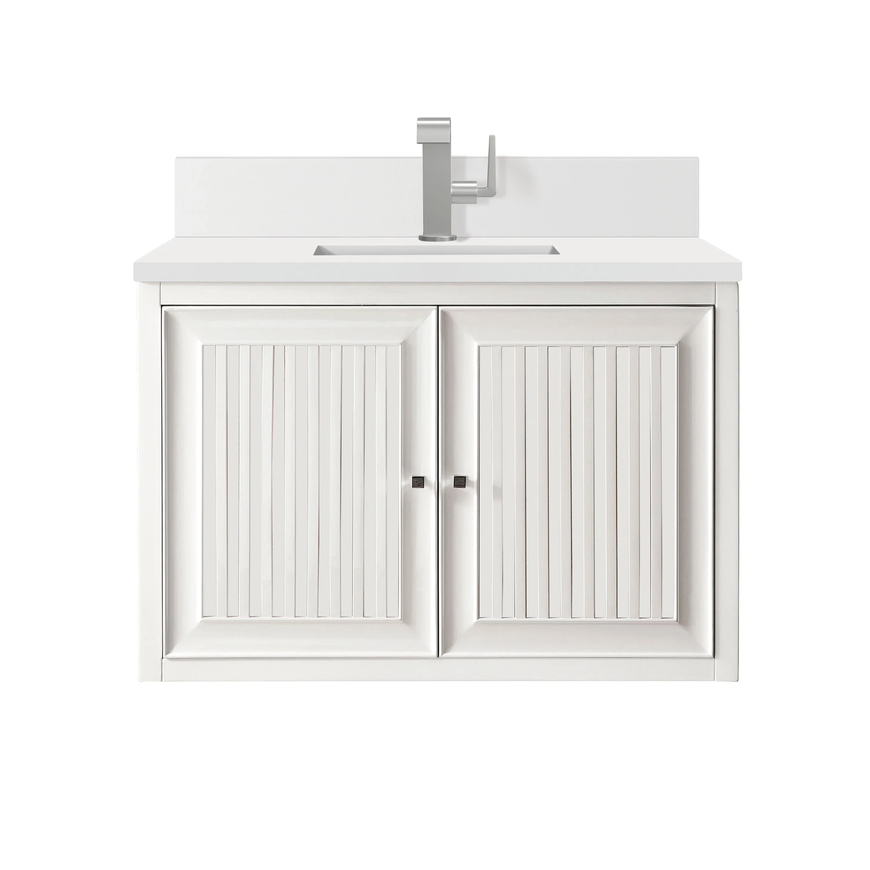 Athens 30" Single Vanity, Glossy White w/ Single Hole 3 CM White Zeus Silestone Top & Backsplash