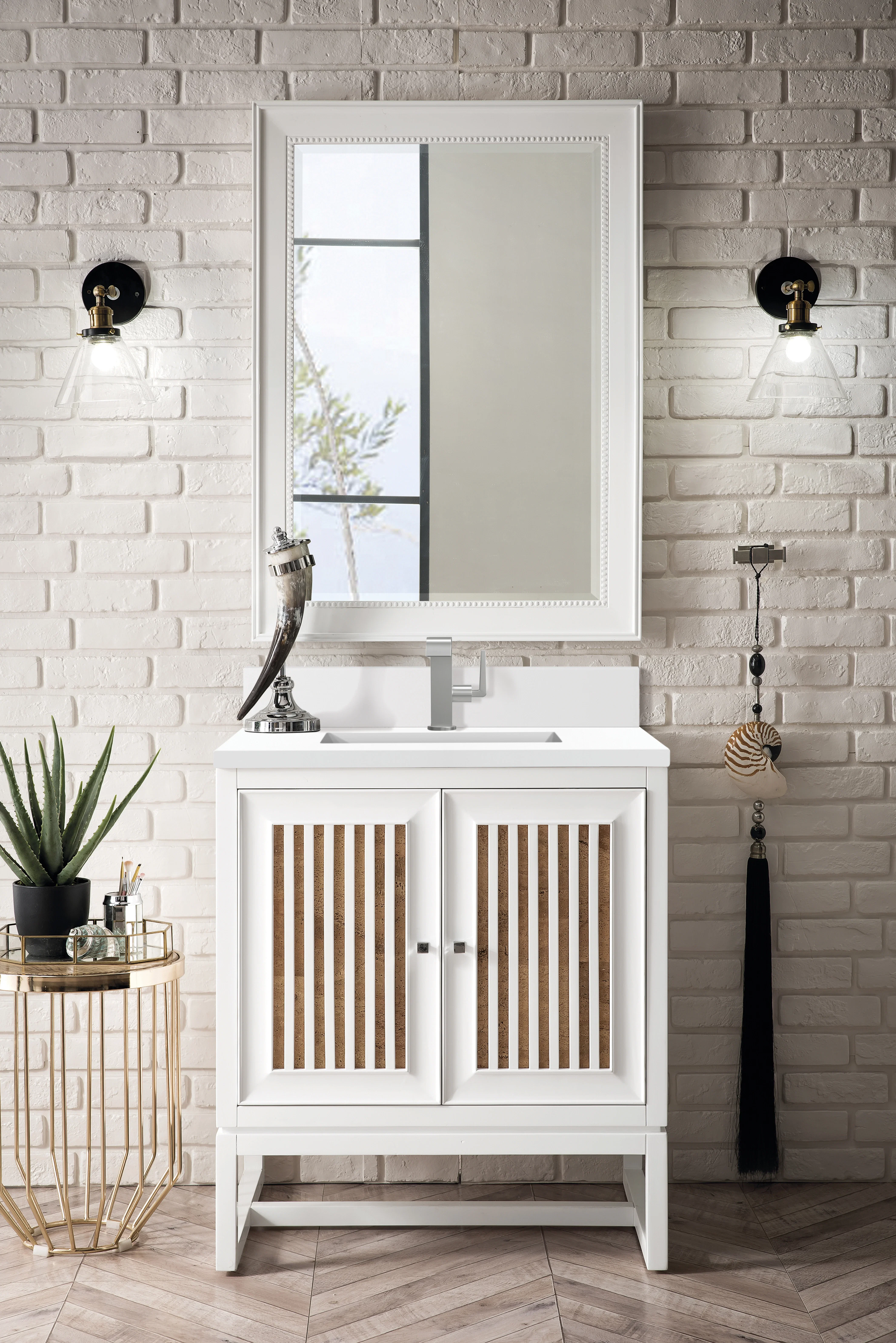 Athens 30" Single Vanity, Glossy White w/ Single Hole 3 CM White Zeus Silestone Top & Backsplash