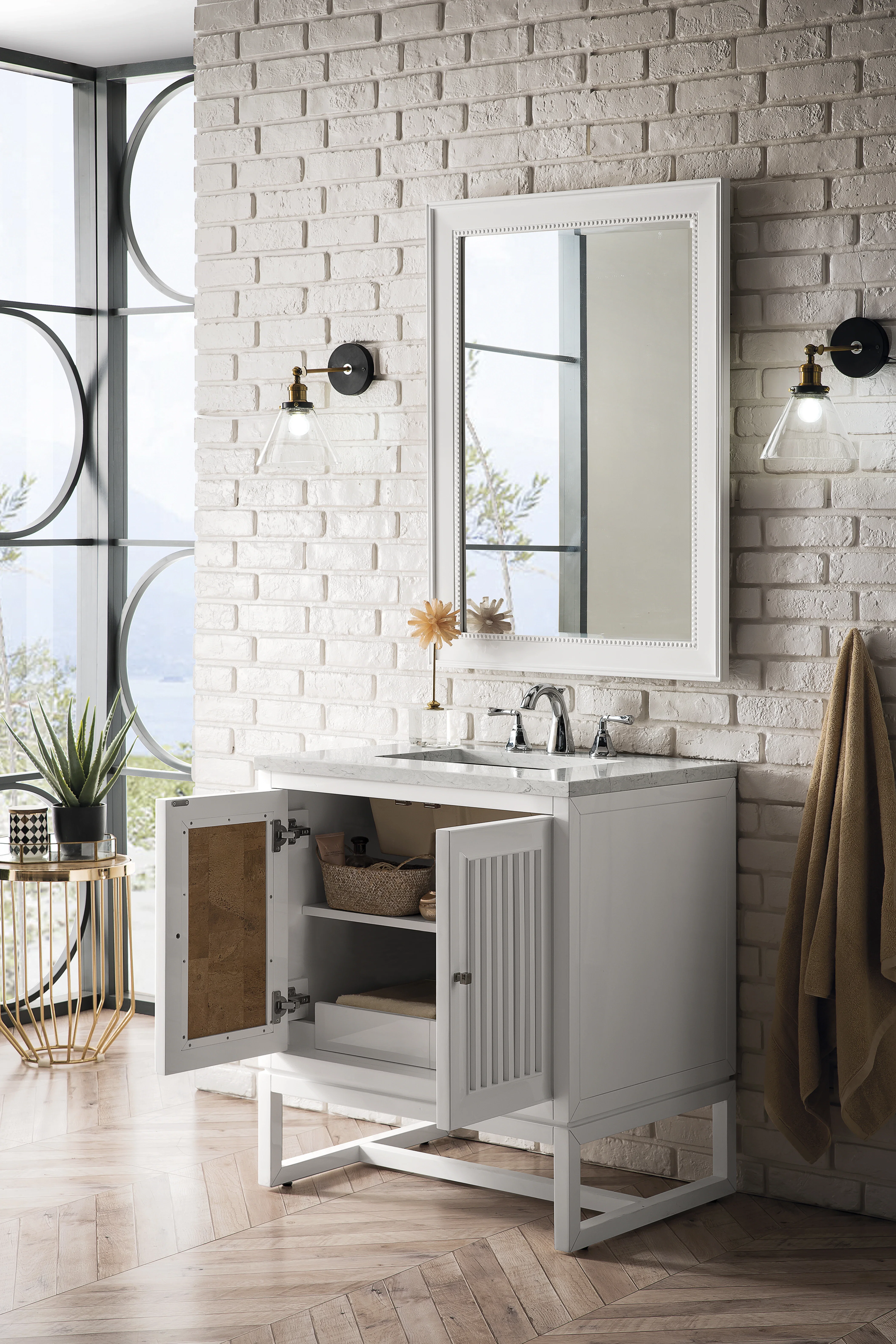 Athens 30" Single Vanity, Glossy White w/ 3 CM Carrara White Top