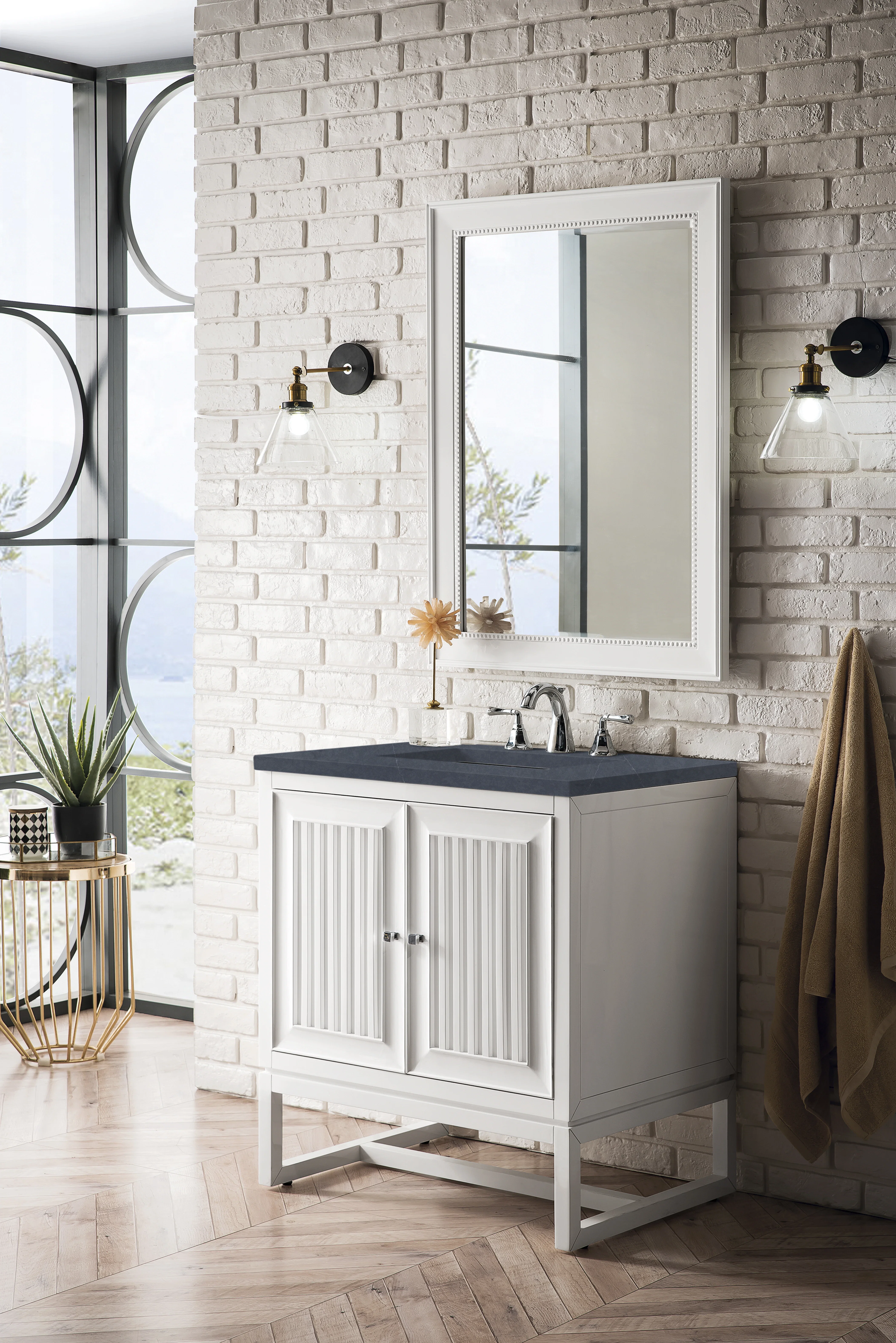 Athens 30" Single Vanity, Glossy White w/ 3 CM Charcoal Soapstone Silestone Top