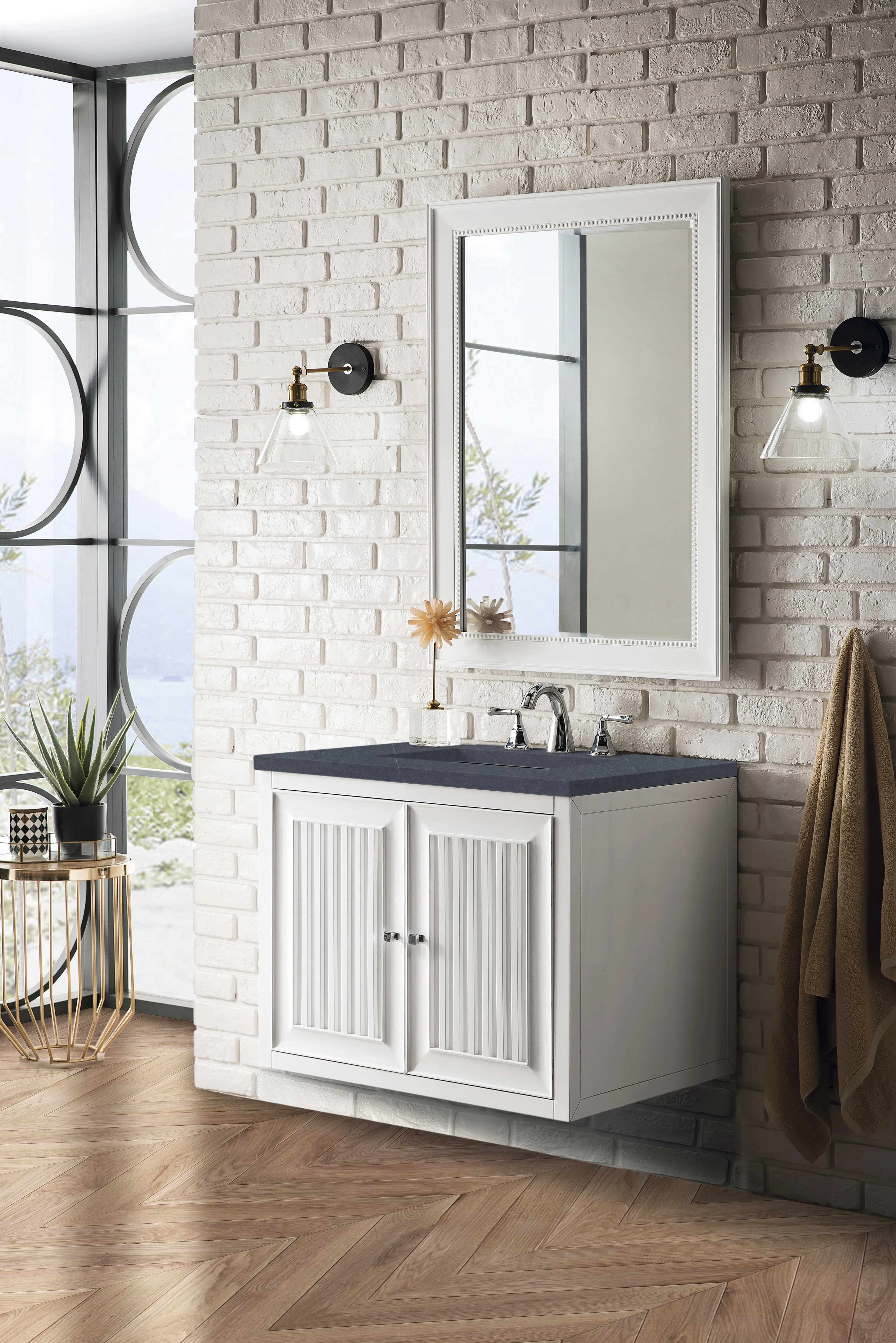 Athens 30" Single Vanity, Glossy White w/ 3 CM Charcoal Soapstone Silestone Top