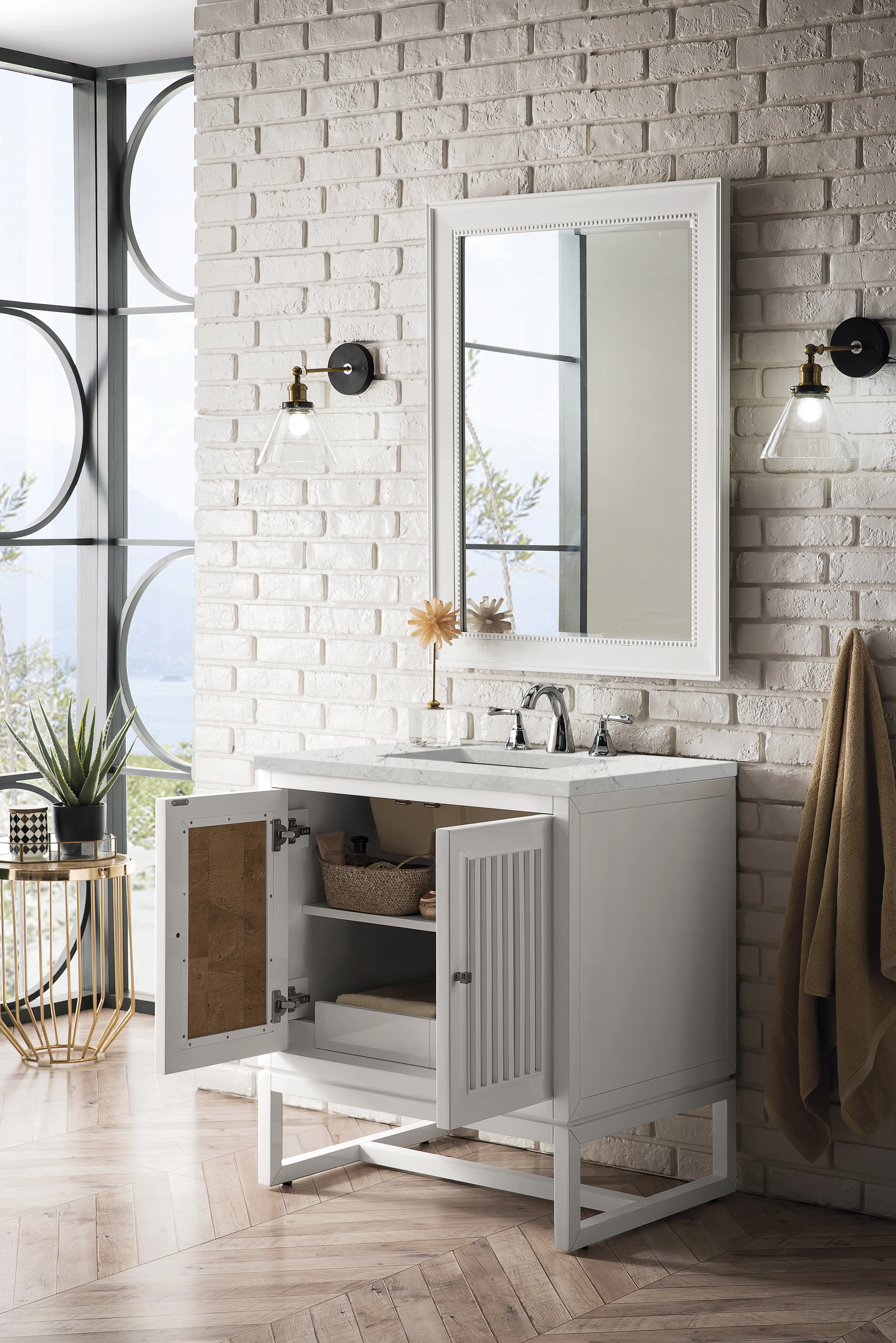 Athens 30" Single Vanity, Glossy White w/ 3 CM Eternal Jasmine Pearl Silestone Top