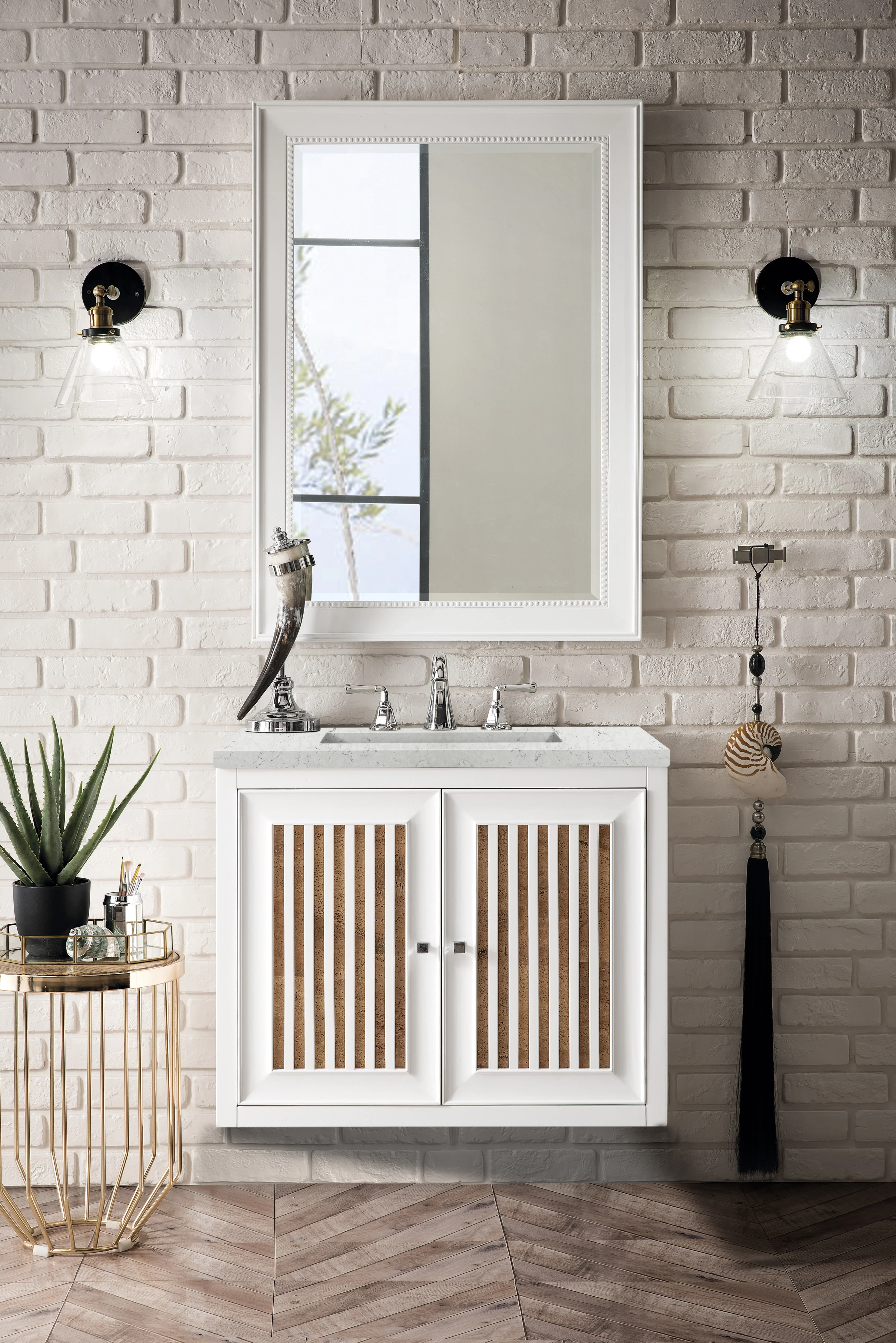 Athens 30" Single Vanity, Glossy White w/ 3 CM Eternal Jasmine Pearl Silestone Top