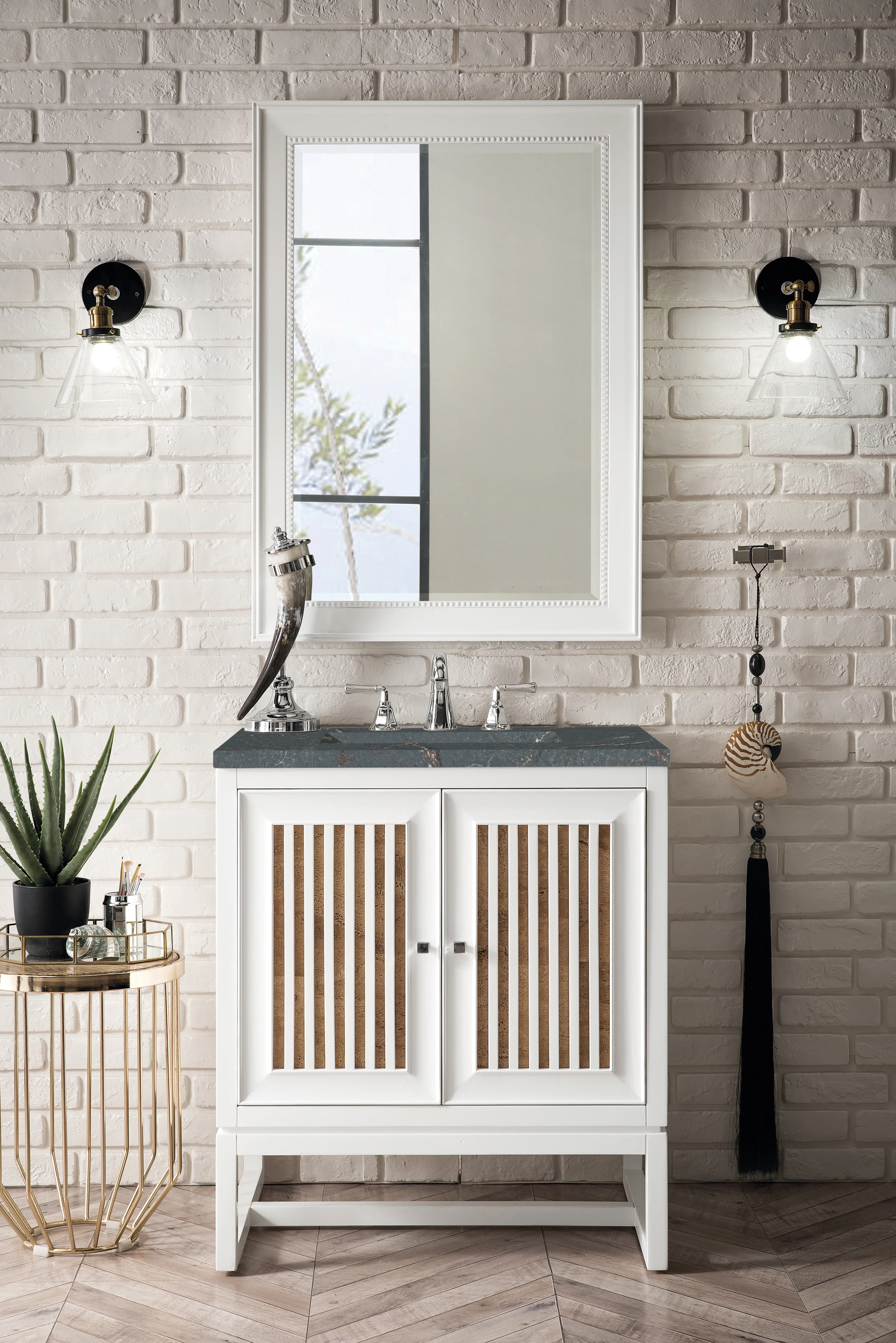 Athens 30" Single Vanity, Glossy White w/ 3 CM Parisien Bleu Silestone Top