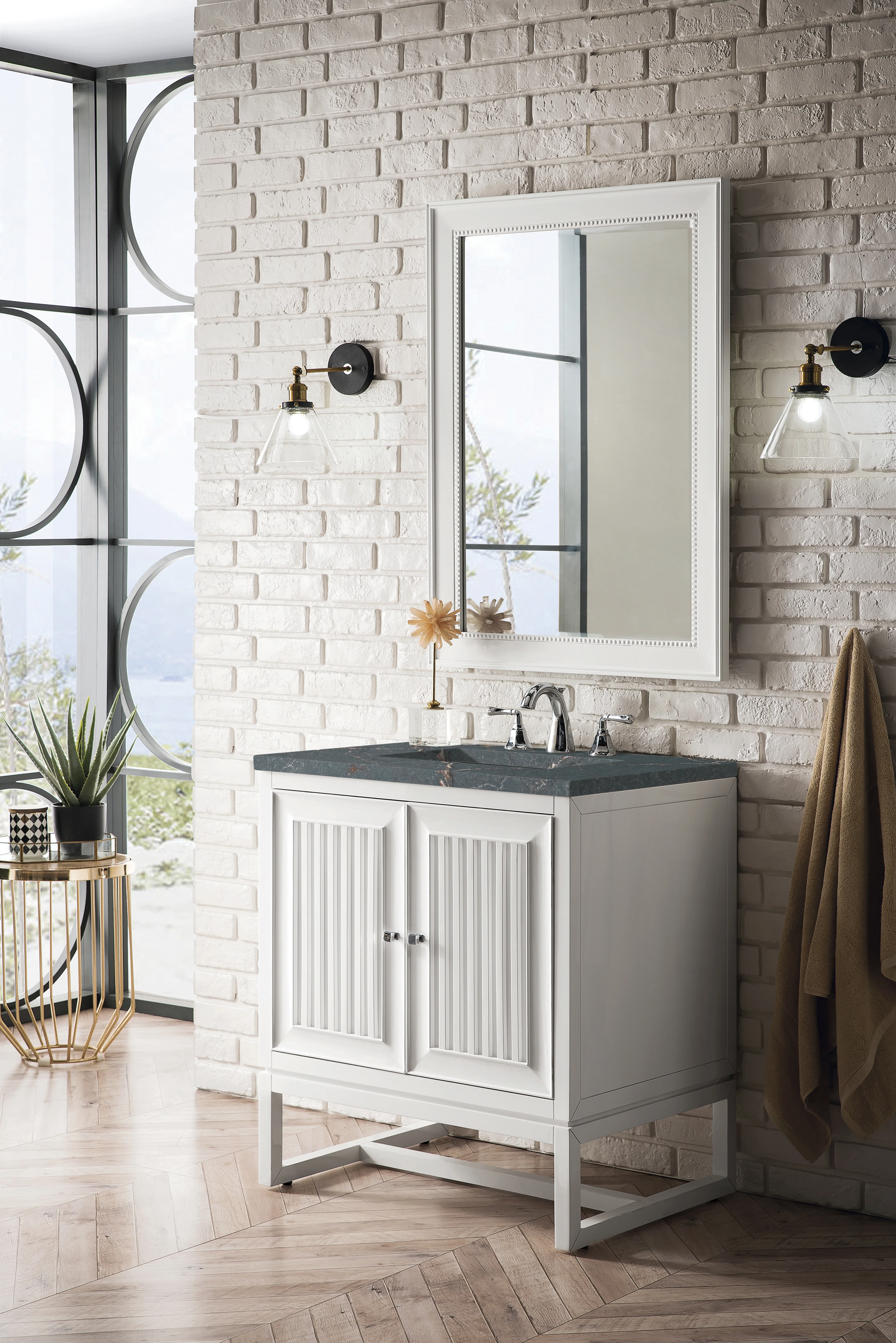Athens 30" Single Vanity, Glossy White w/ 3 CM Parisien Bleu Silestone Top