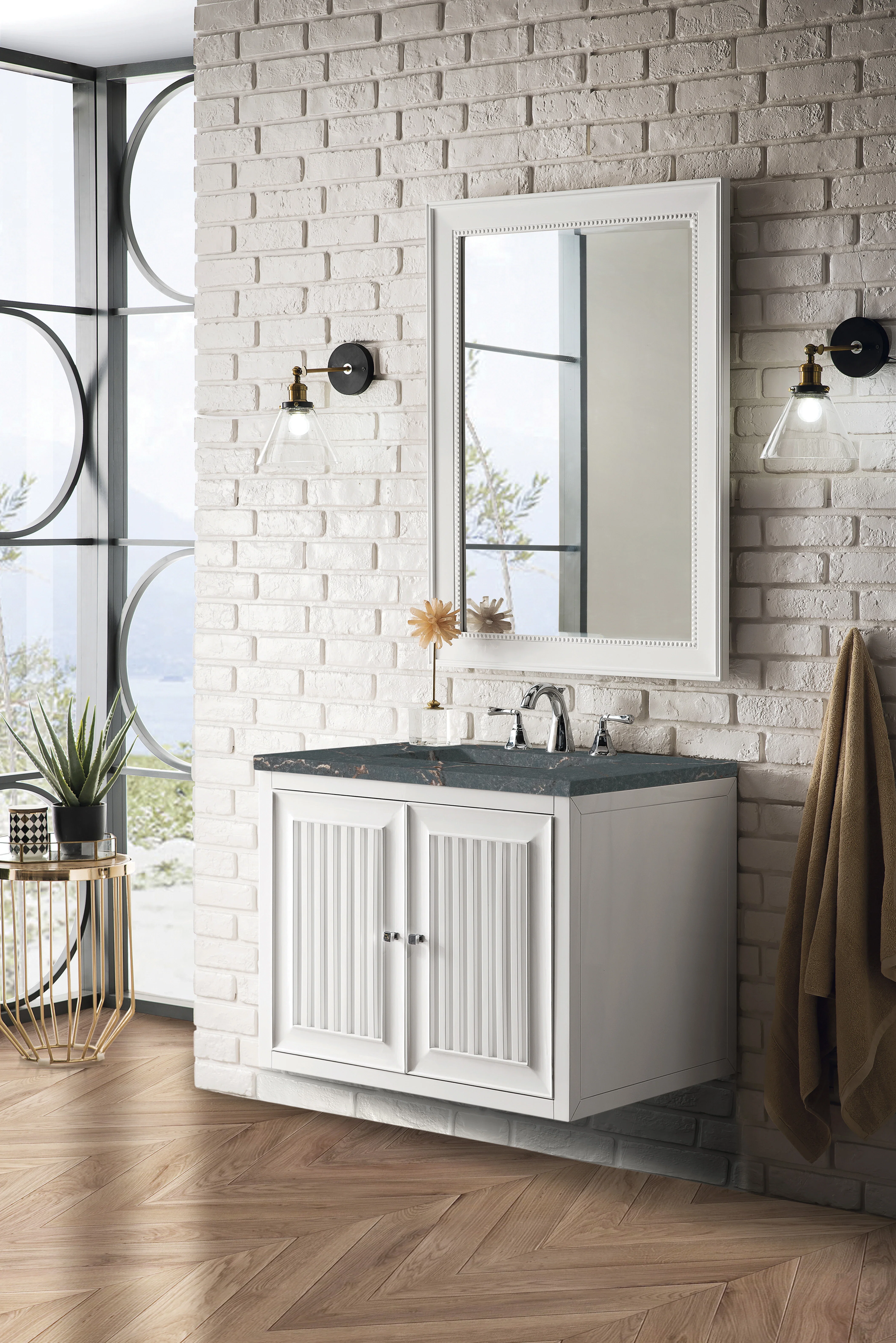 Athens 30" Single Vanity, Glossy White w/ 3 CM Parisien Bleu Silestone Top