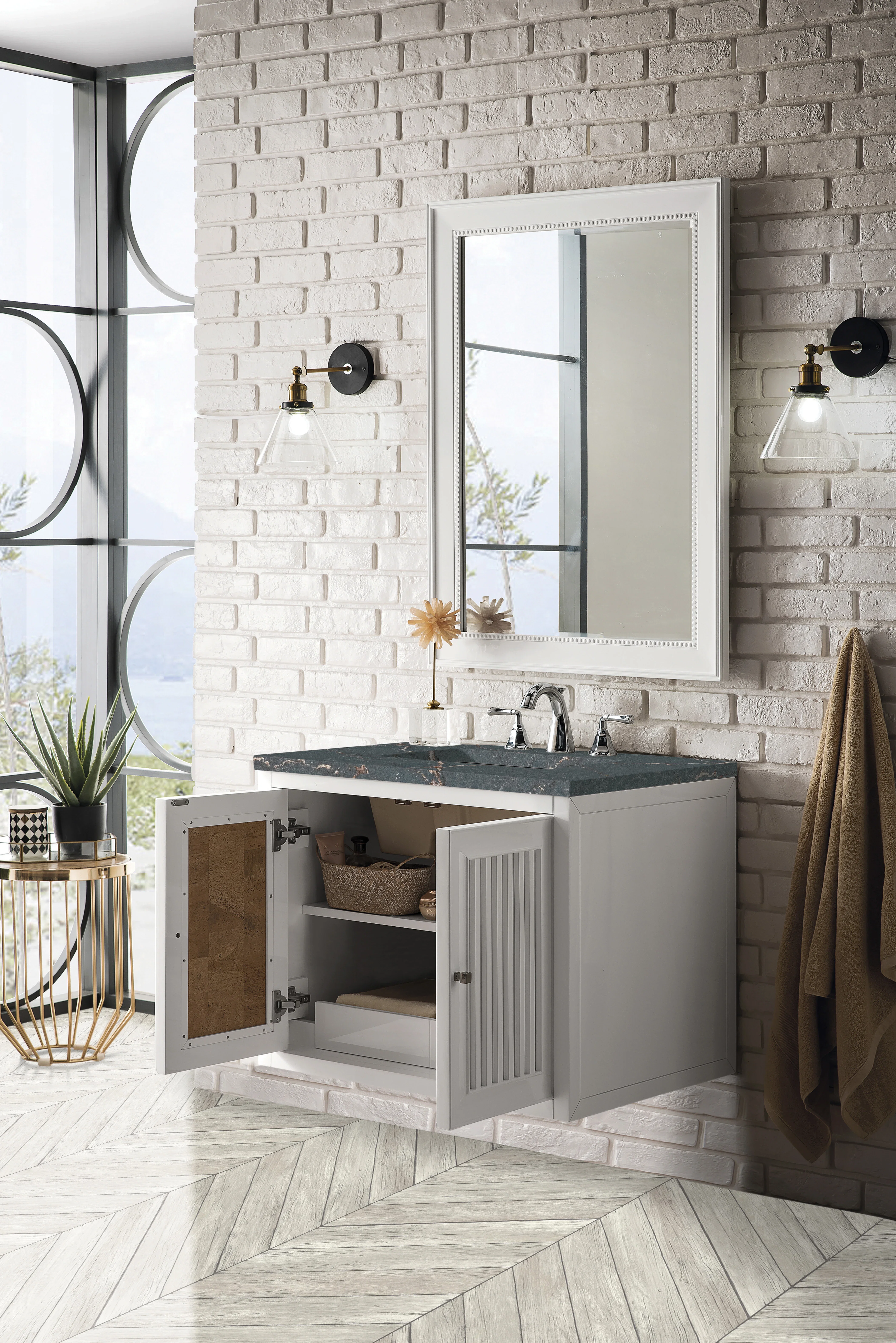 Athens 30" Single Vanity, Glossy White w/ 3 CM Parisien Bleu Silestone Top