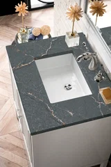 Athens 30" Single Vanity, Glossy White w/ 3 CM Parisien Bleu Silestone Top
