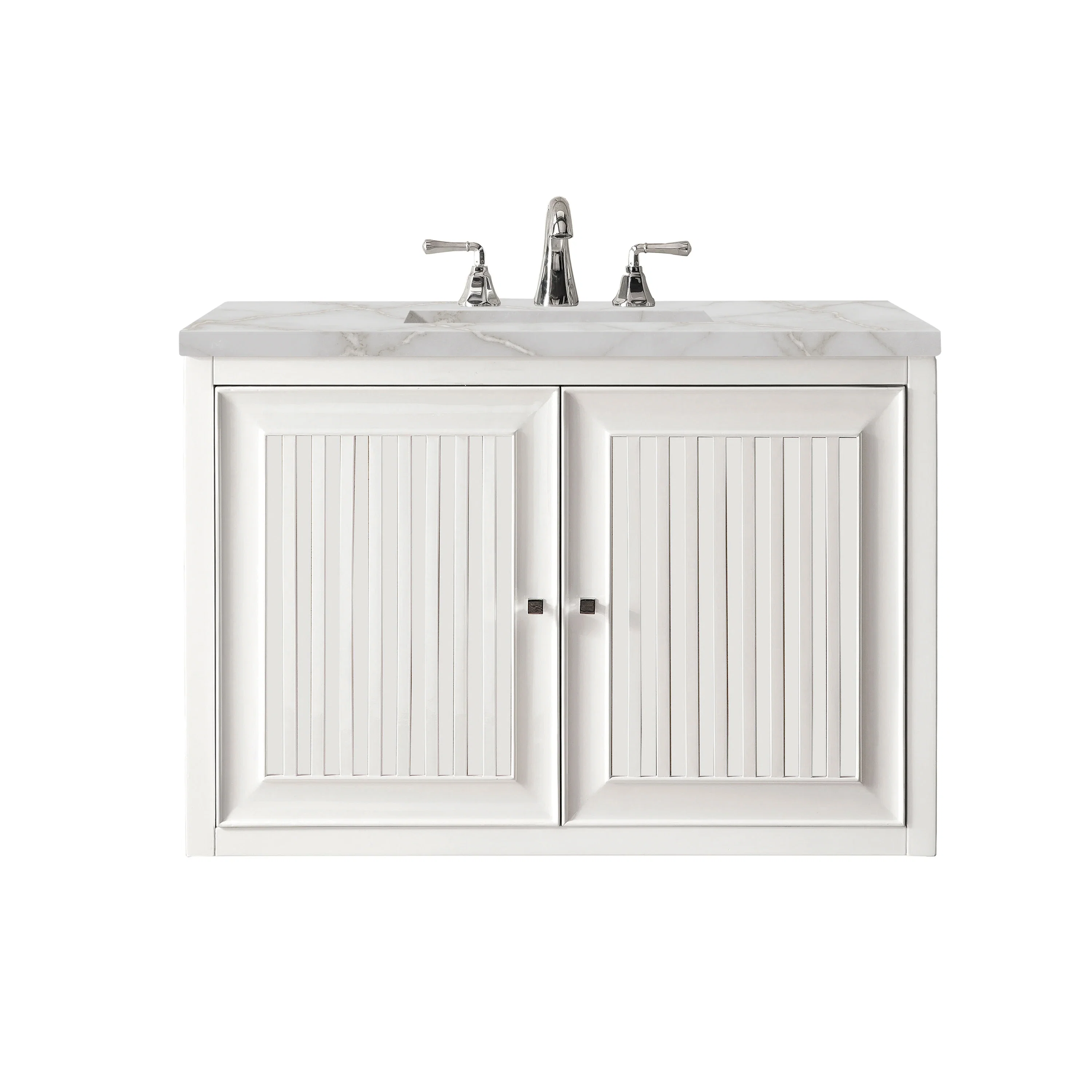 Athens 30" Single Vanity, Glossy White w/ 3 CM Victorian Silver Silestone Top