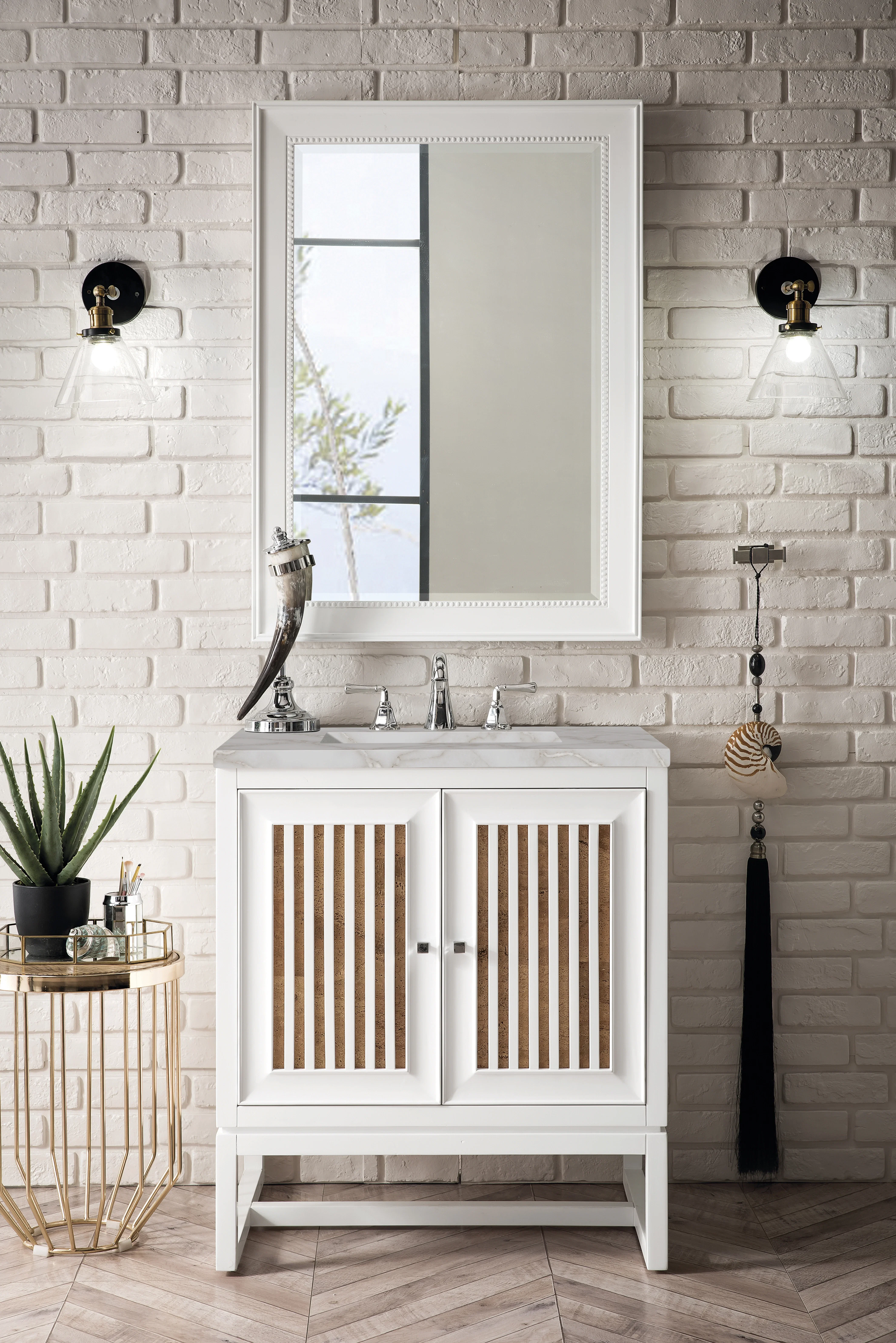 Athens 30" Single Vanity, Glossy White w/ 3 CM Victorian Silver Silestone Top