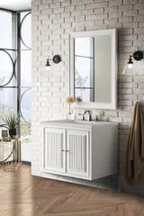 Athens 30" Single Vanity, Glossy White w/ 3 CM Victorian Silver Silestone Top