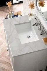Athens 30" Single Vanity, Glossy White w/ 3 CM Victorian Silver Silestone Top