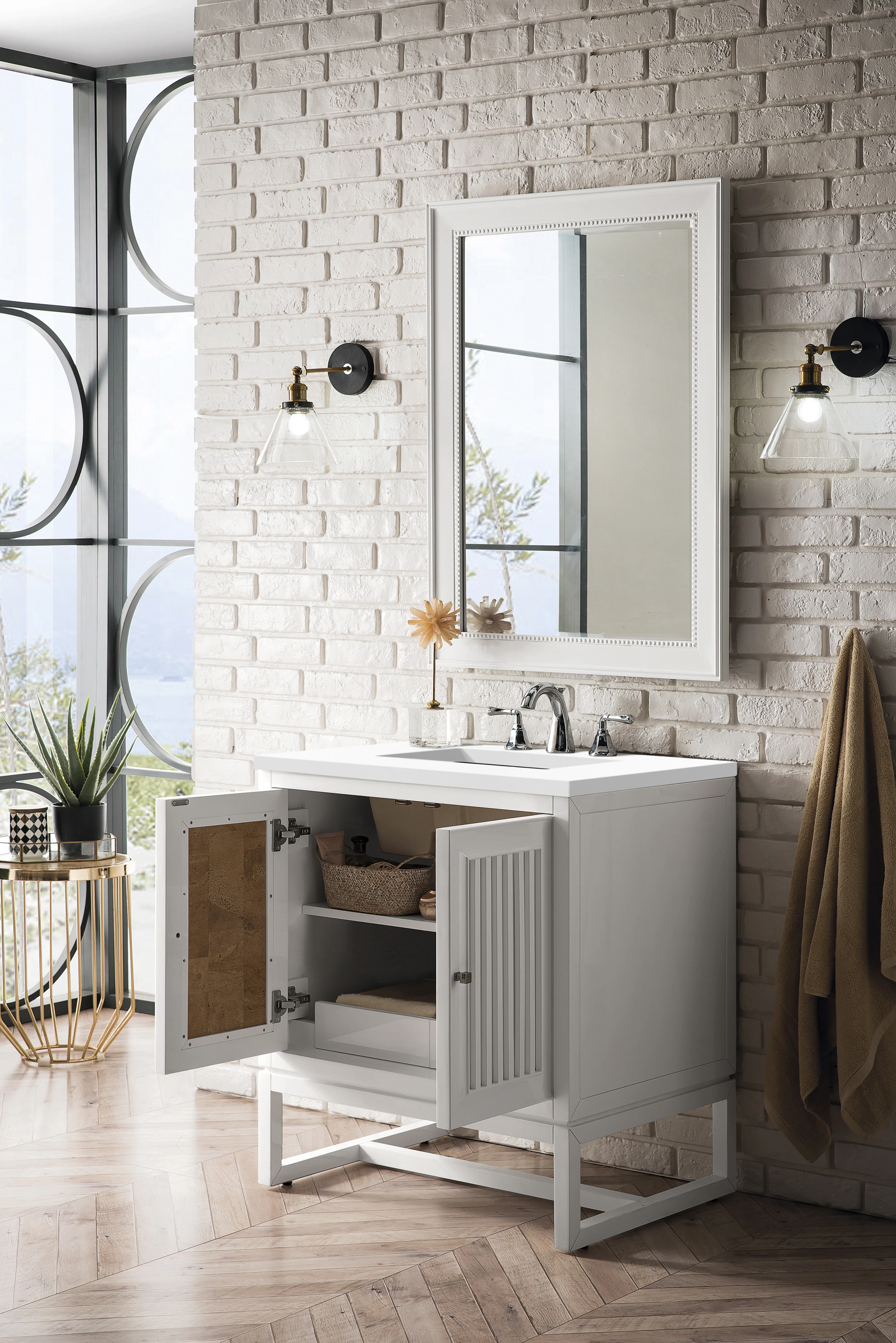 Athens 30" Single Vanity, Glossy White w/ 3 CM White Zeus Silestone Top