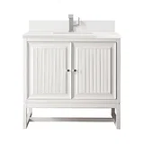 Athens 36" Single Vanity, Glossy White w/ Single Hole 3 CM White Zeus Silestone Top & Backsplash