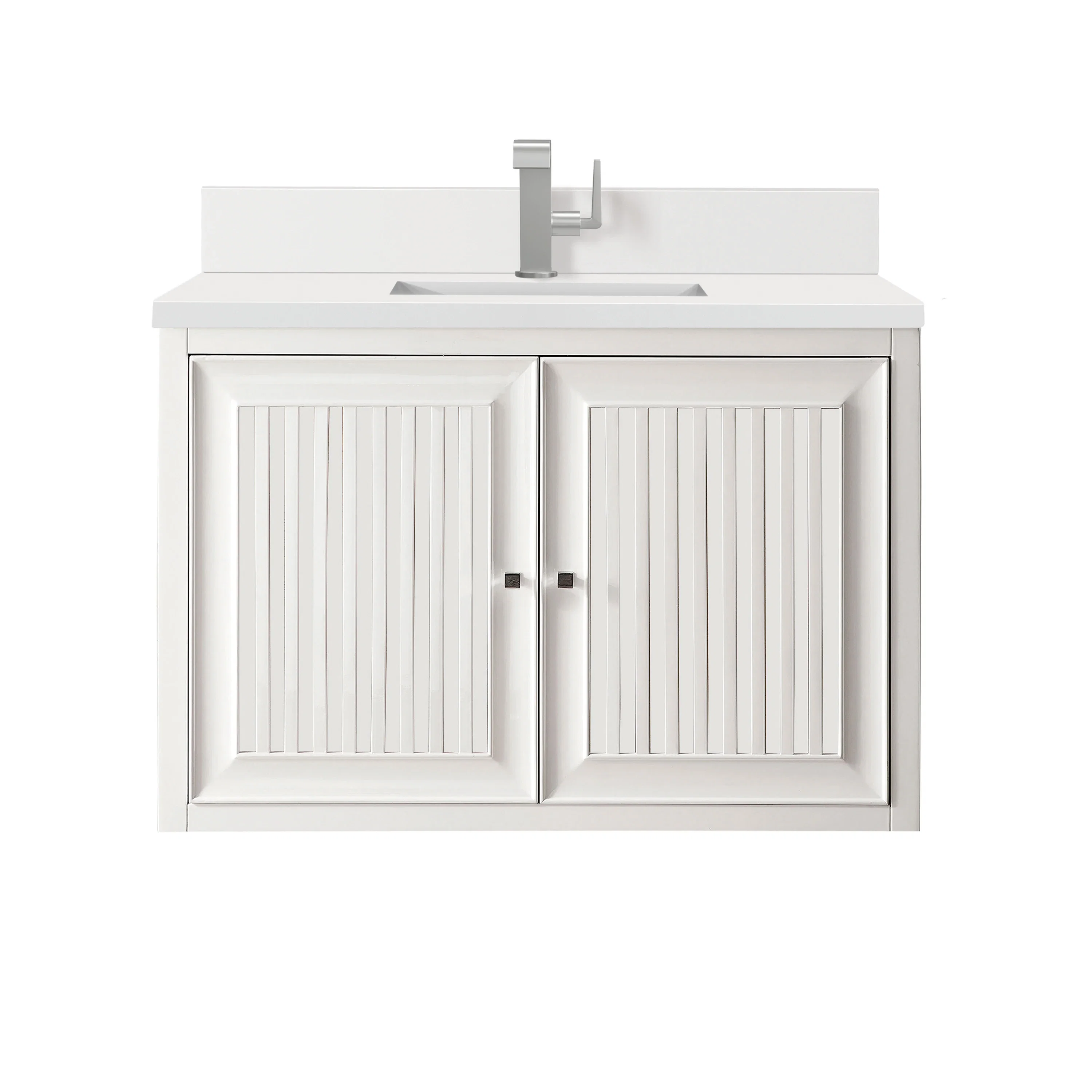 Athens 36" Single Vanity, Glossy White w/ Single Hole 3 CM White Zeus Silestone Top & Backsplash