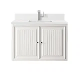 Athens 36" Single Vanity, Glossy White w/ Single Hole 3 CM White Zeus Silestone Top & Backsplash