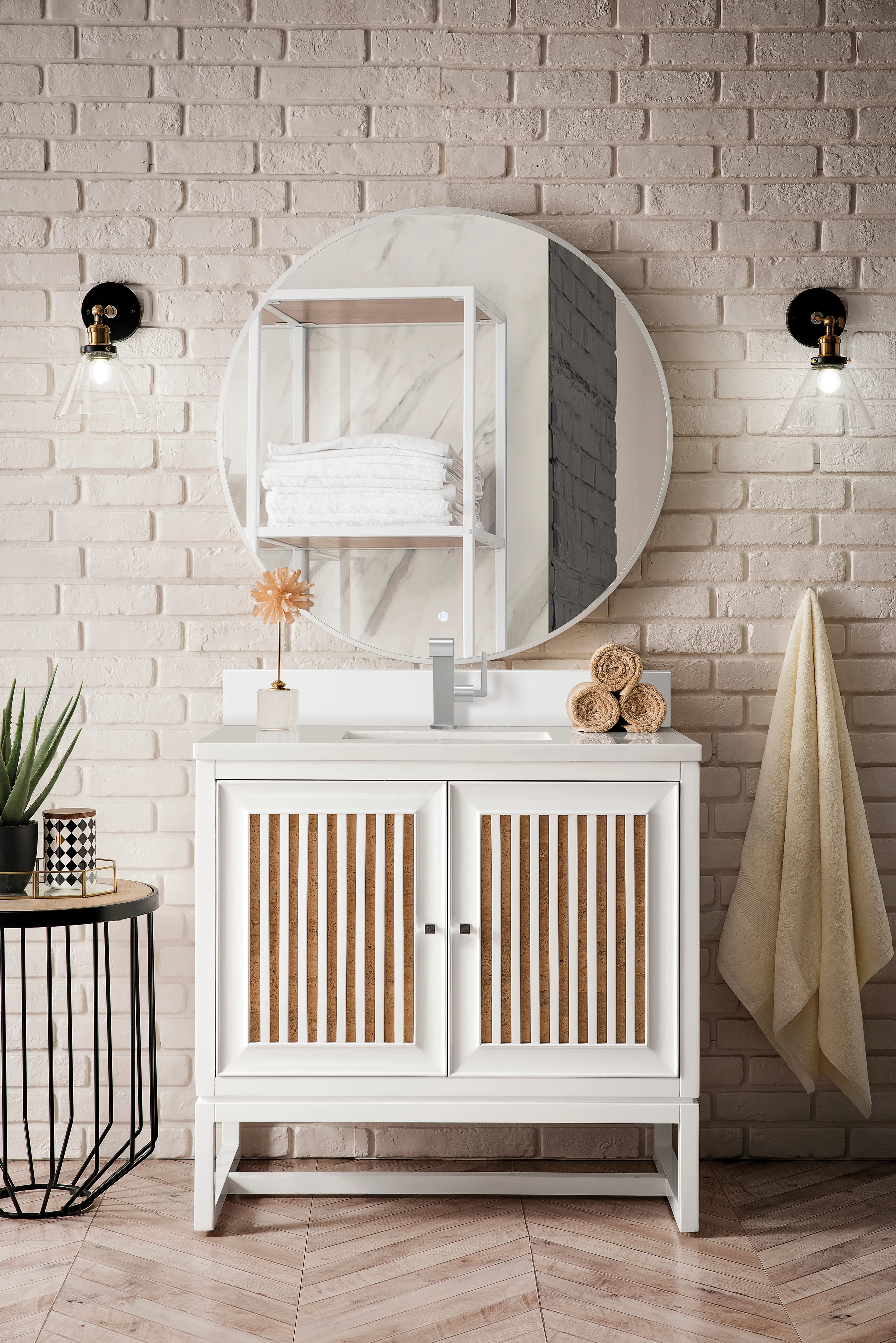 Athens 36" Single Vanity, Glossy White w/ Single Hole 3 CM White Zeus Silestone Top & Backsplash