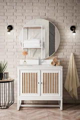 Athens 36" Single Vanity, Glossy White w/ Single Hole 3 CM White Zeus Silestone Top & Backsplash