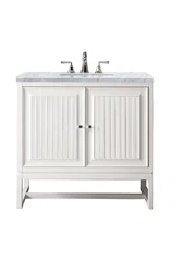 Athens 36" Single Vanity, Glossy White w/ 3 CM Carrara White Top