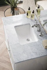 Athens 36" Single Vanity, Glossy White w/ 3 CM Carrara White Top