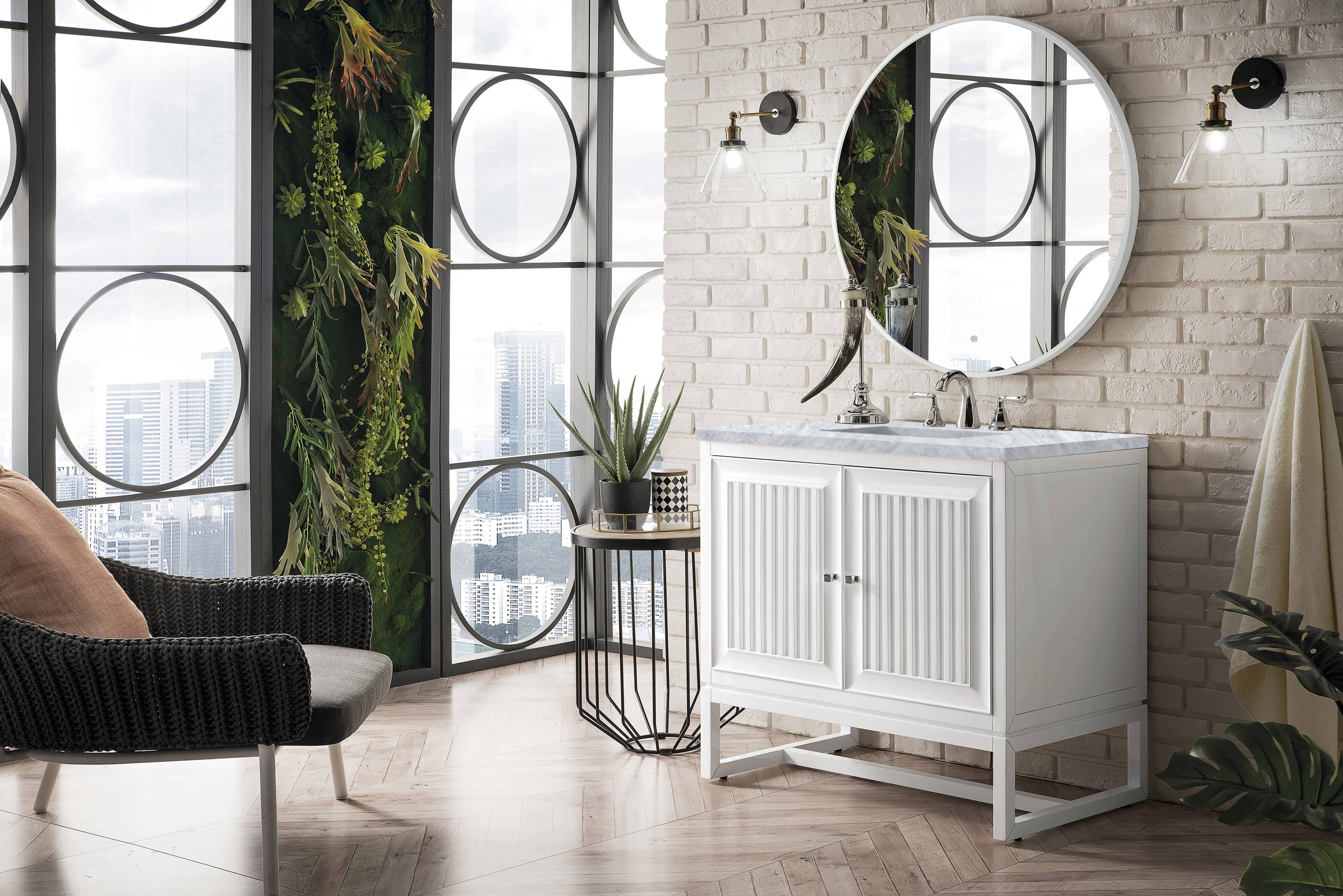 Athens 36" Single Vanity, Glossy White w/ 3 CM Carrara White Top