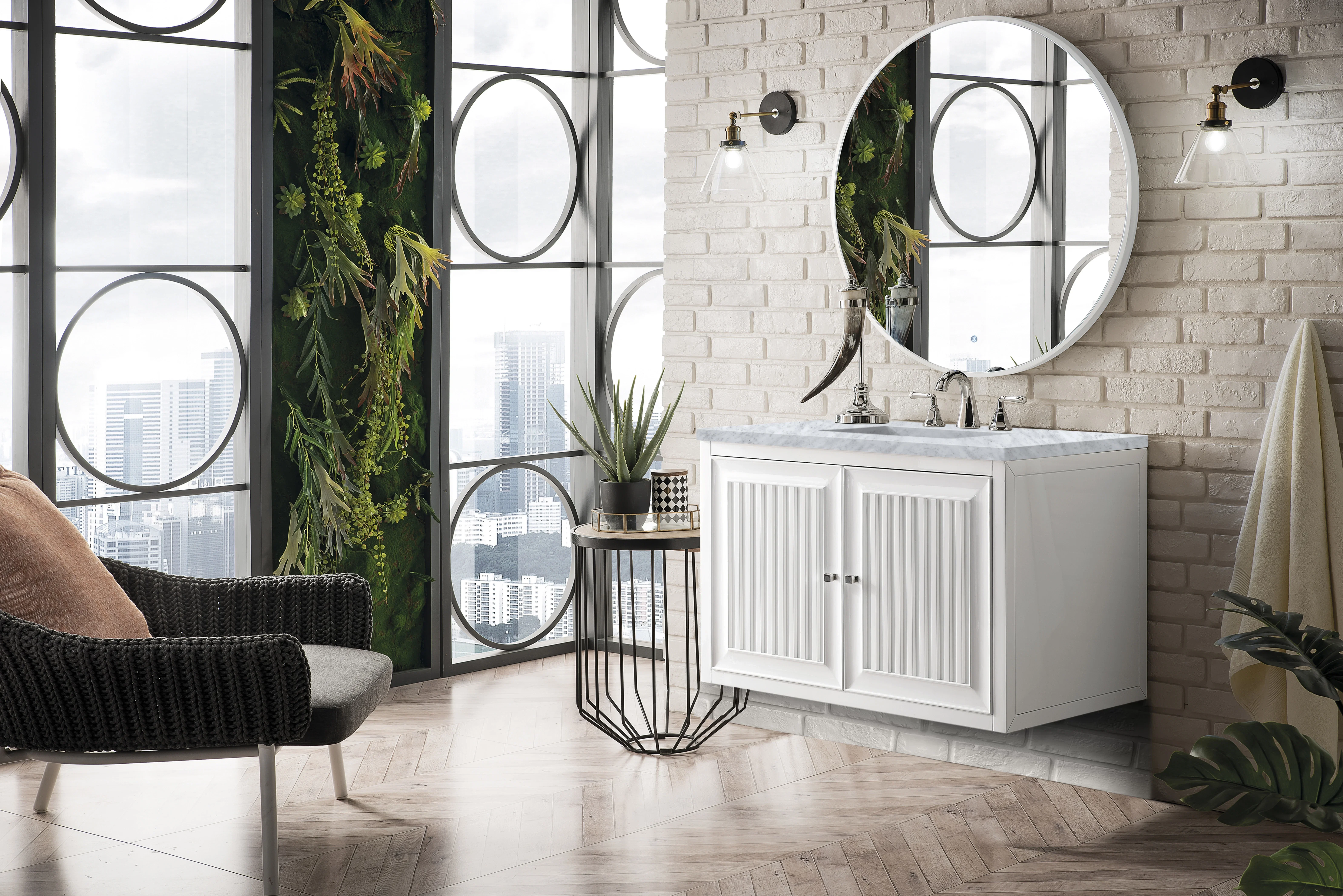 Athens 36" Single Vanity, Glossy White w/ 3 CM Carrara White Top