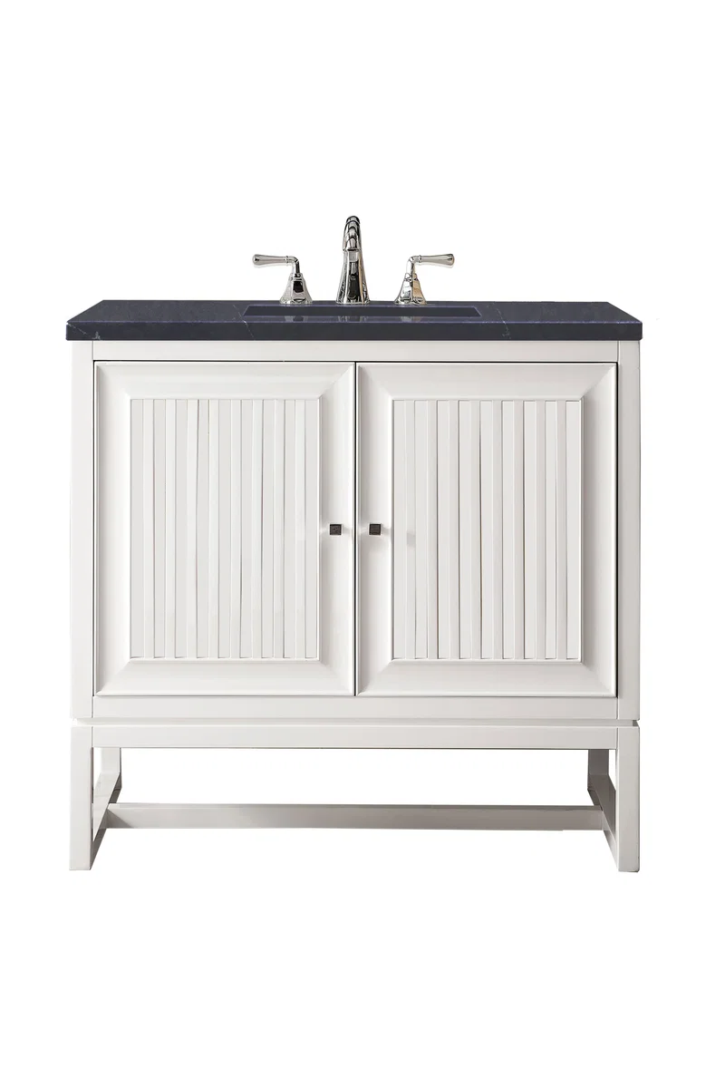 Athens 36" Single Vanity, Glossy White w/ 3 CM Charcoal Soapstone Silestone Top