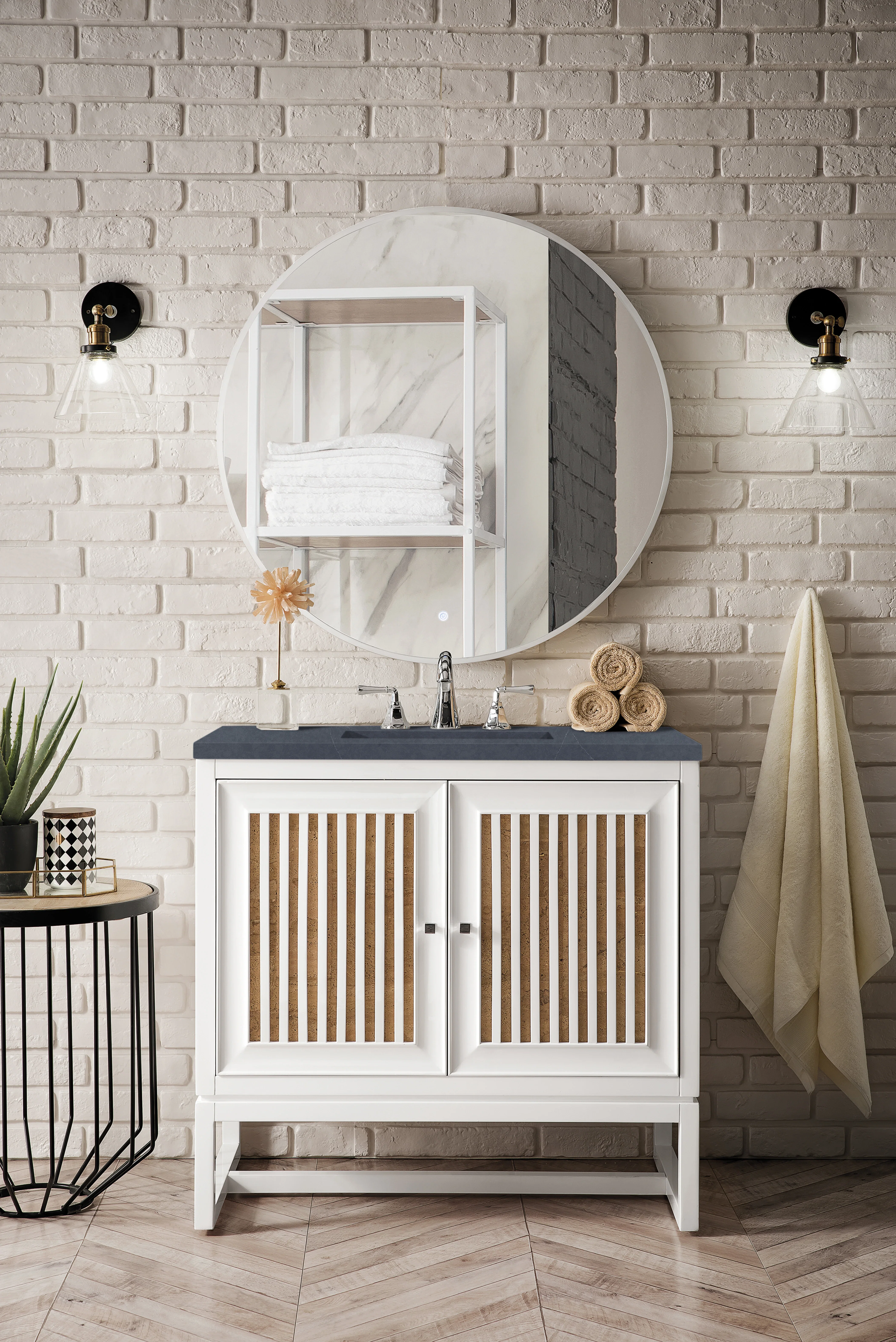 Athens 36" Single Vanity, Glossy White w/ 3 CM Charcoal Soapstone Silestone Top