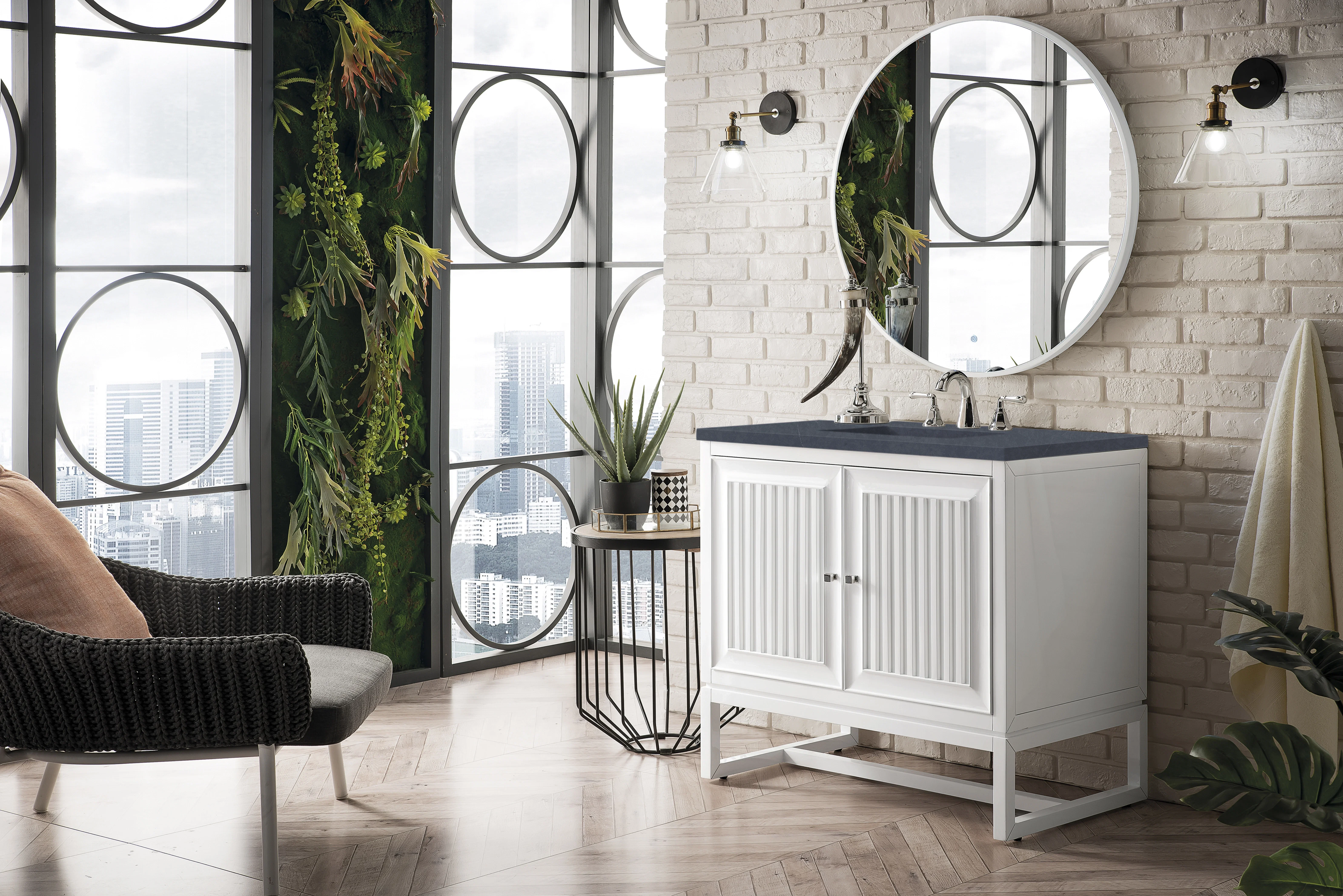 Athens 36" Single Vanity, Glossy White w/ 3 CM Charcoal Soapstone Silestone Top