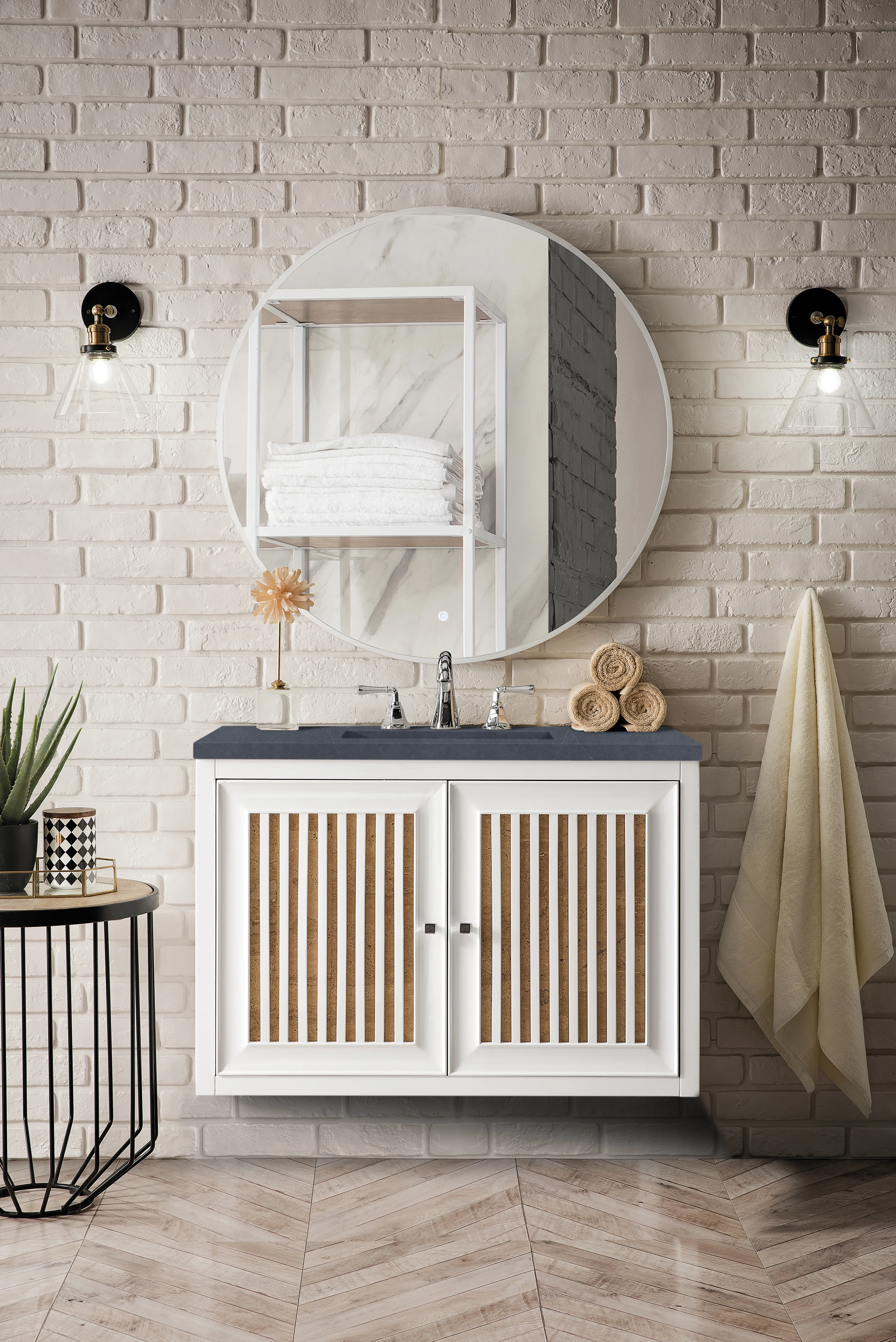 Athens 36" Single Vanity, Glossy White w/ 3 CM Charcoal Soapstone Silestone Top