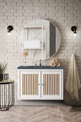 Athens 36" Single Vanity, Glossy White w/ 3 CM Charcoal Soapstone Silestone Top