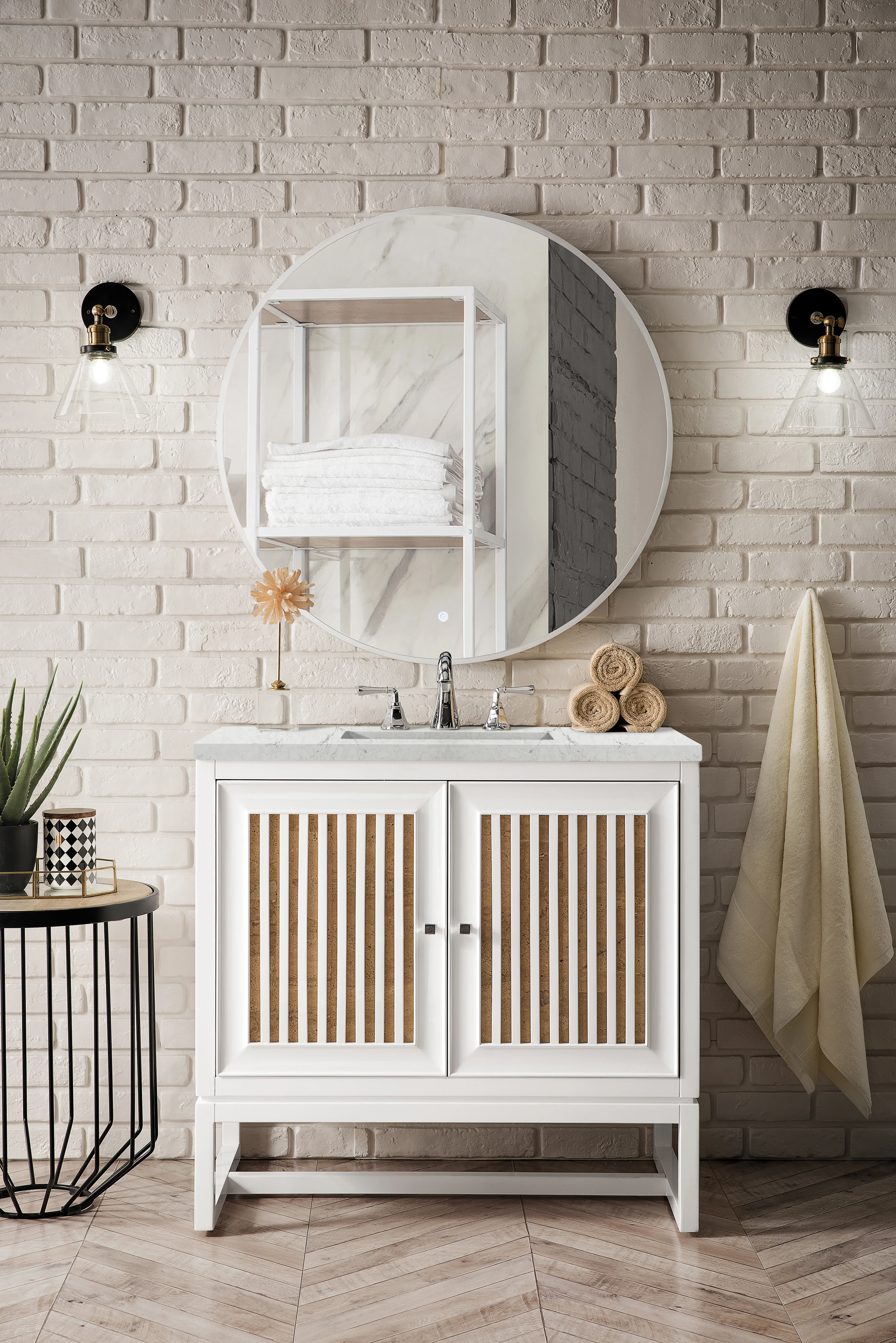 Athens 36" Single Vanity, Glossy White w/ 3 CM Eternal Jasmine Pearl Silestone Top