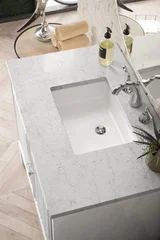 Athens 36" Single Vanity, Glossy White w/ 3 CM Eternal Jasmine Pearl Silestone Top