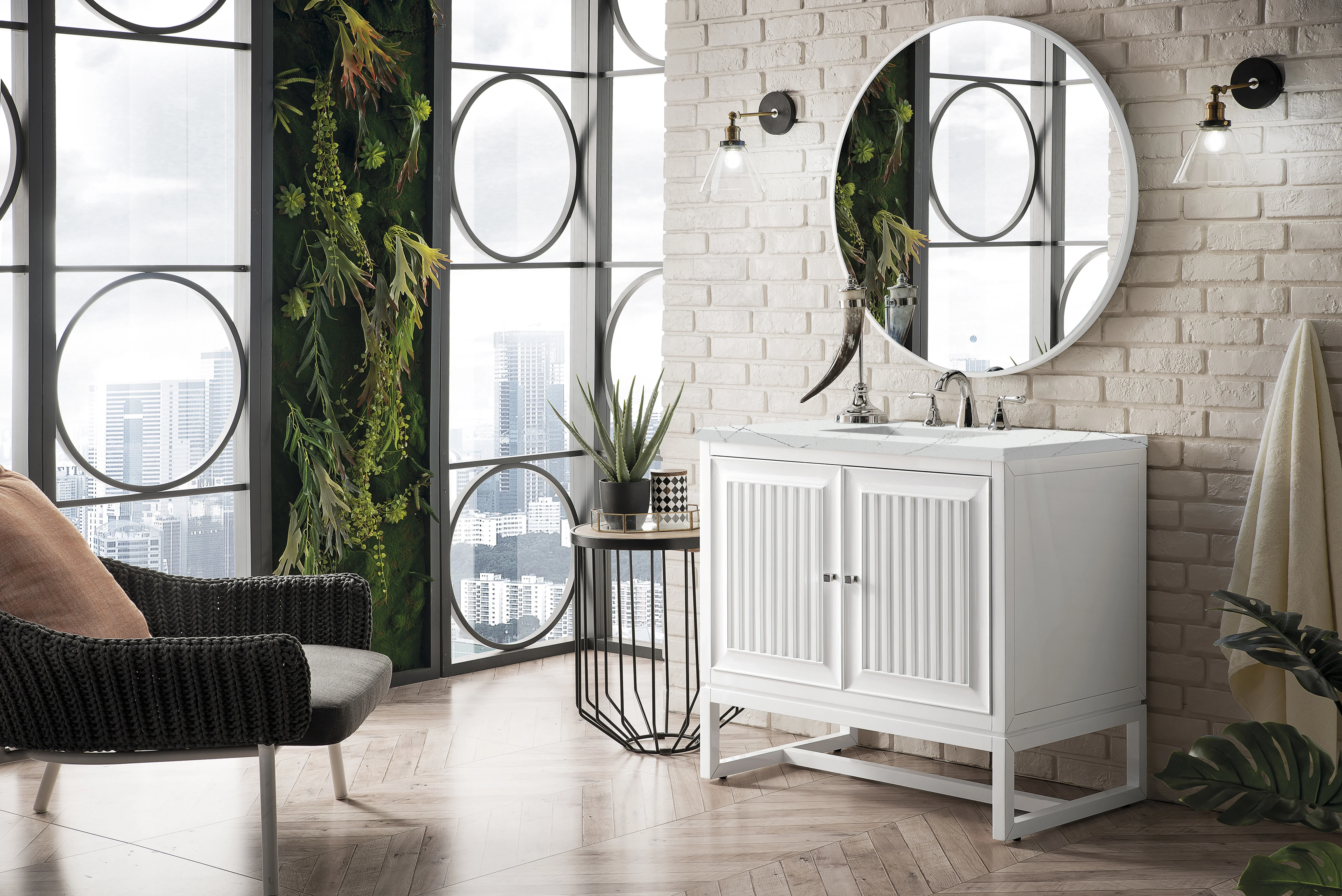 Athens 36" Single Vanity, Glossy White w/ 3 CM Ethereal Noctis Top
