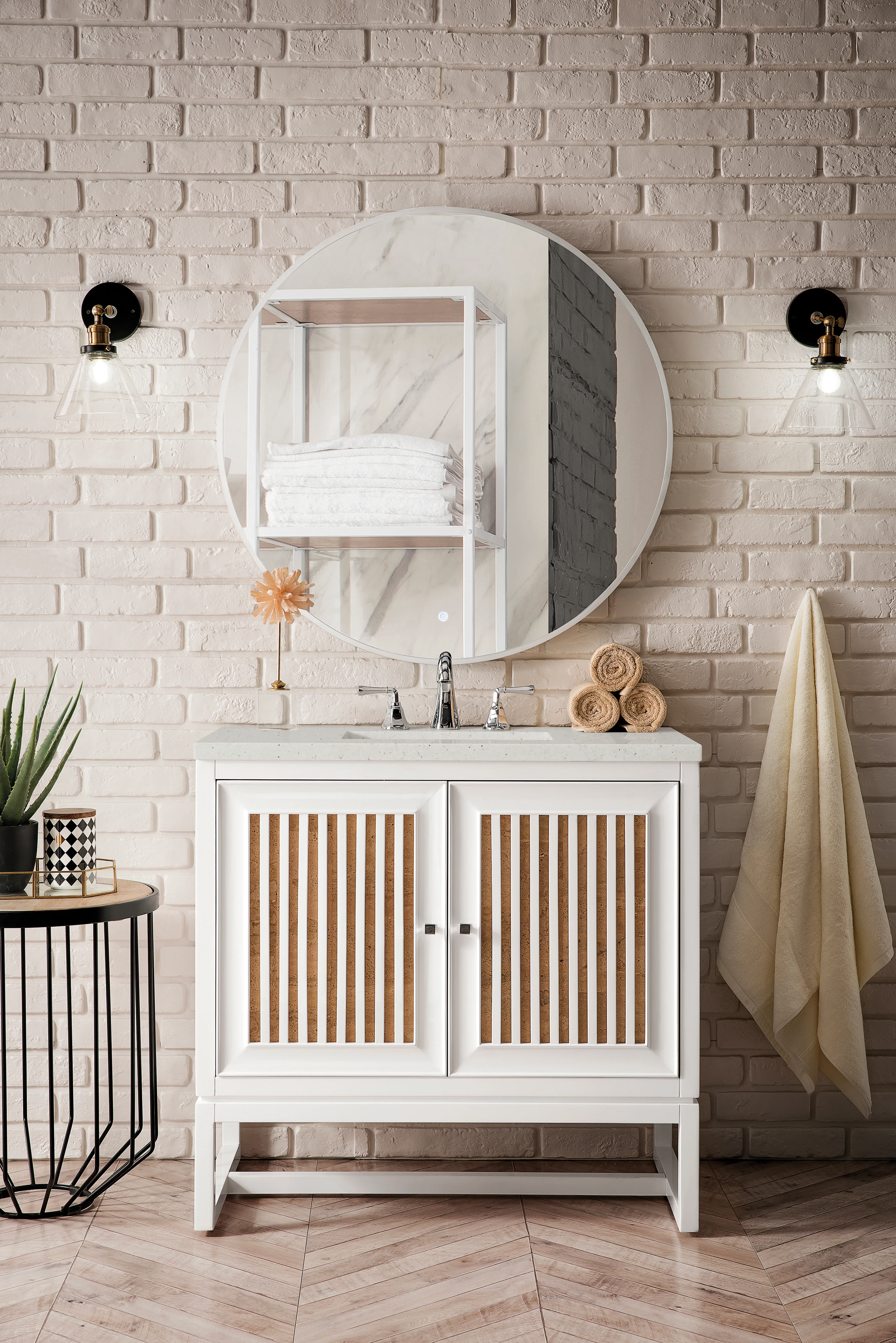 Athens 36" Single Vanity, Glossy White w/ 3 CM Lime Delight Silestone Top